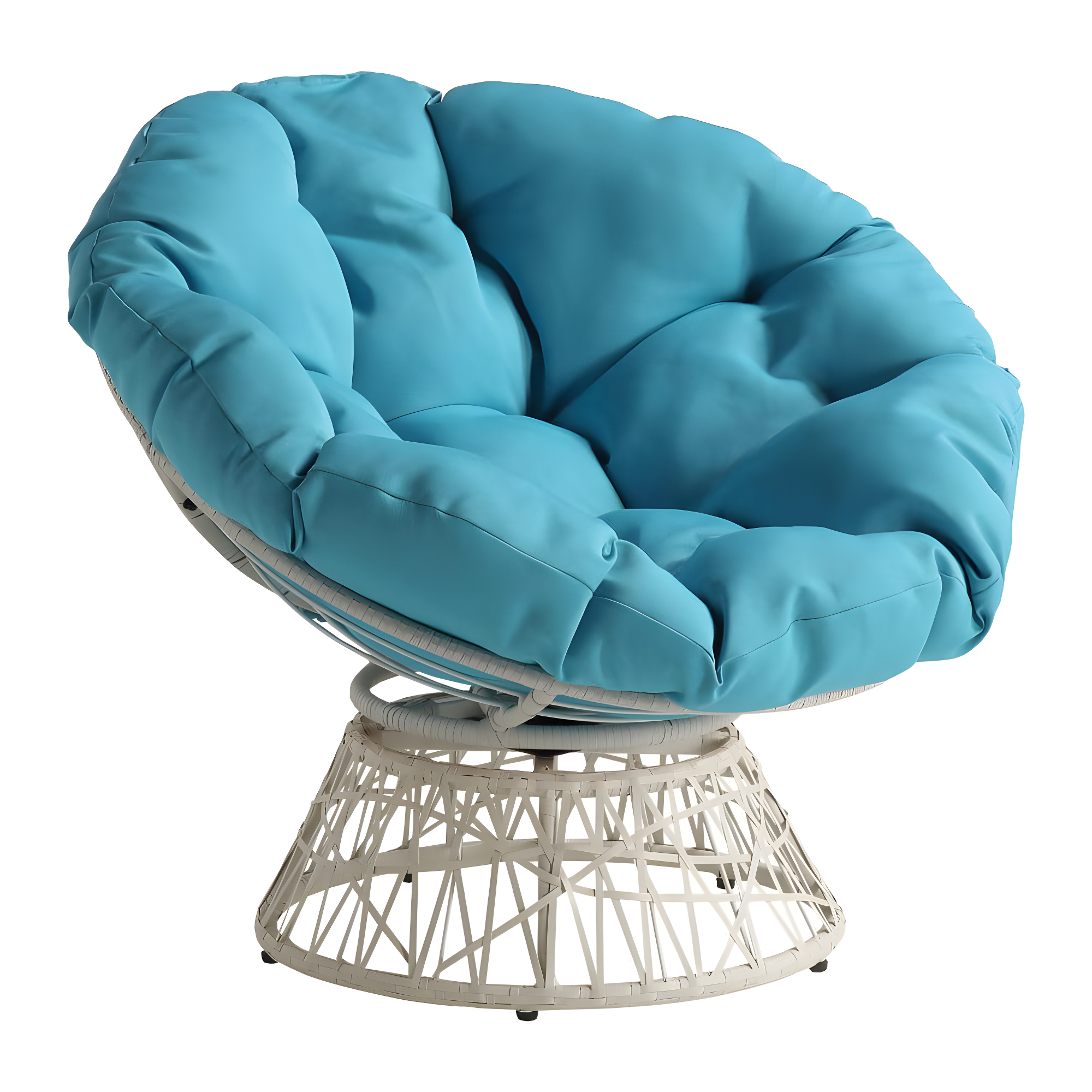 Office Star Products Papasan Chair with Round Pillow Cushion and Cream Wicker Weave Light Blue