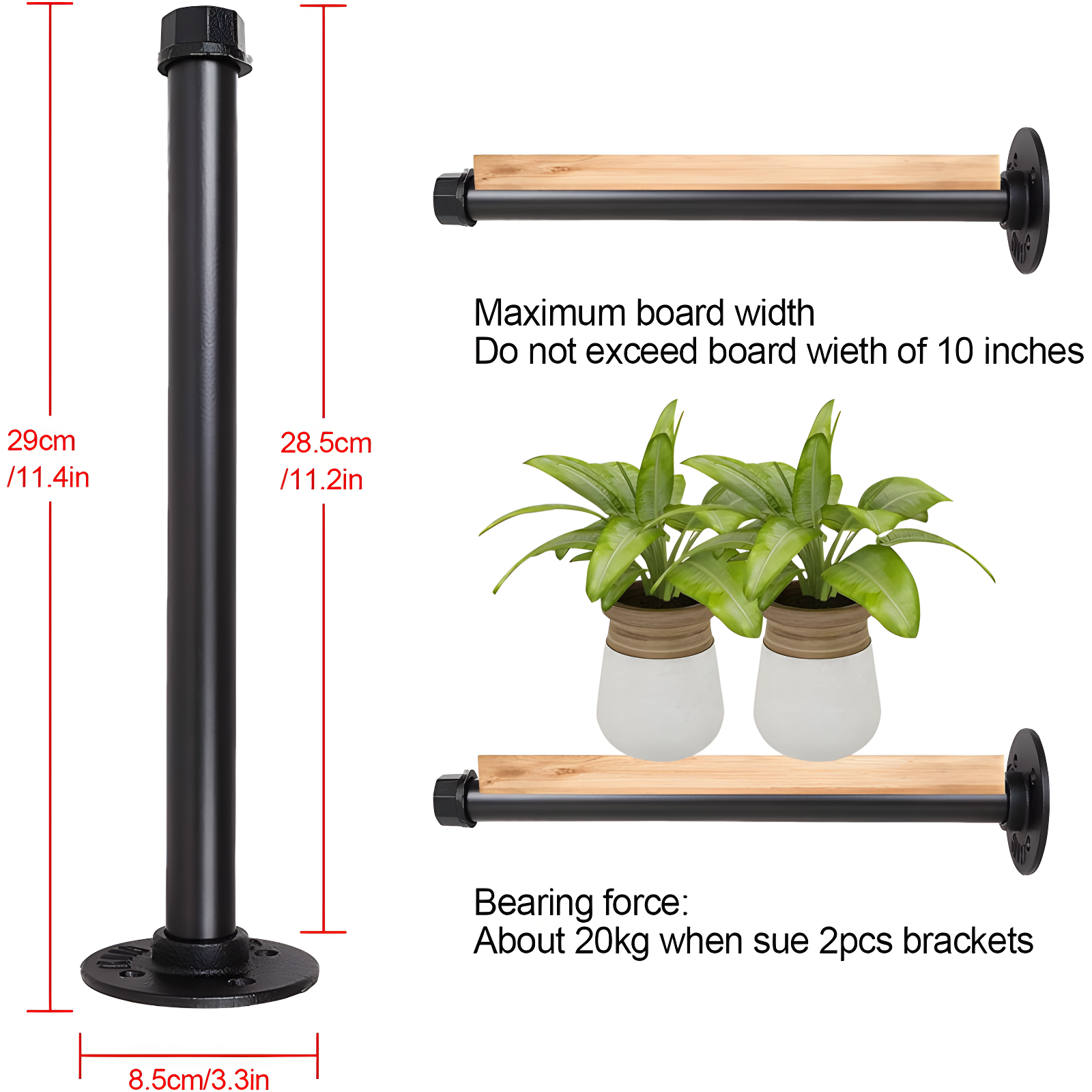 Trent Austin Design® 6 Pcs Industrial Pipe Clothes Bar 10 Inch - Wall Mount Clothing Rack - Face Out Closet Rods