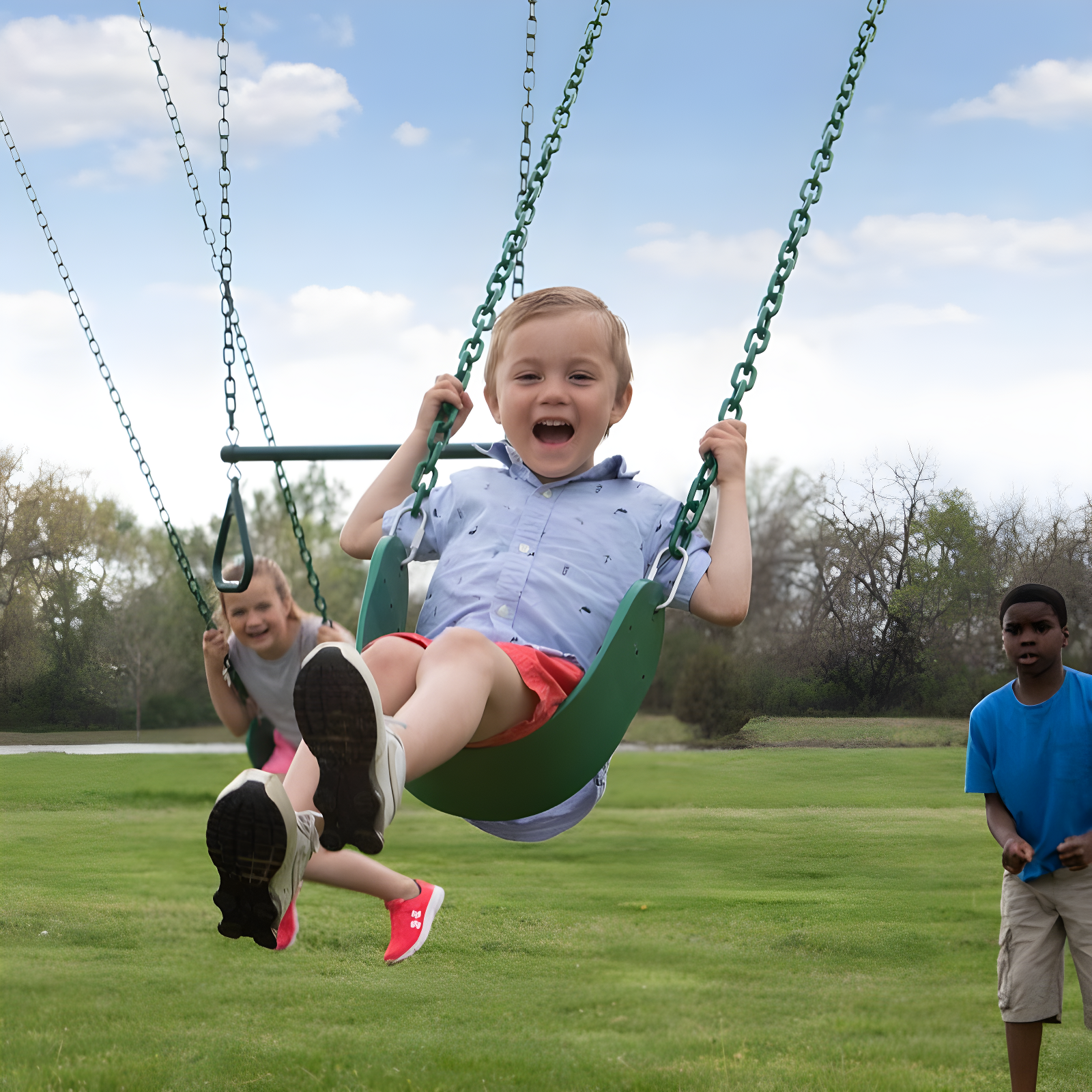 Backyard Discovery Backyard Discovery Big Brutus Galvanized Steel A-Frame Swing Set with Two Belt Swings and One Trapeze Bar