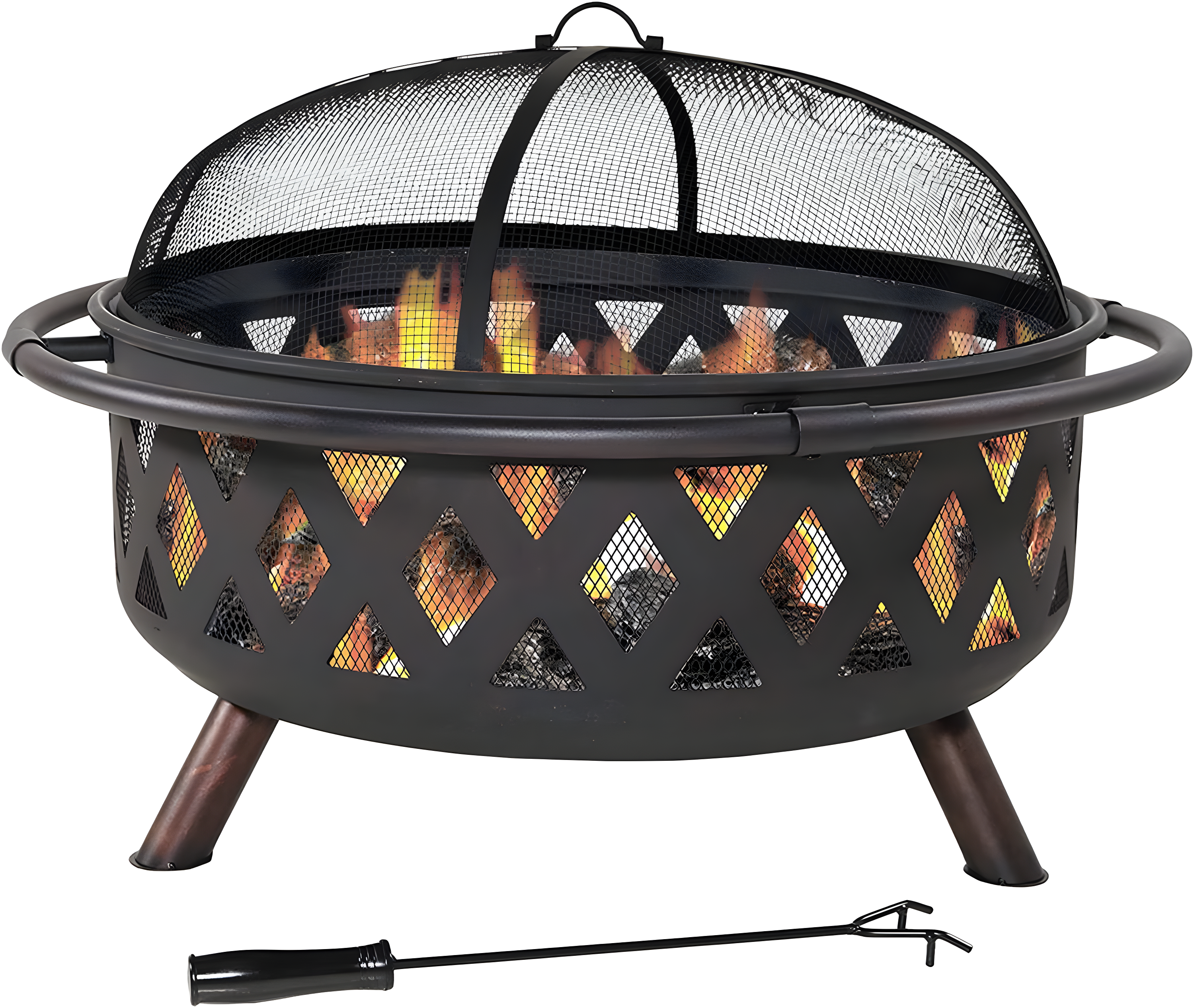 Sunnydaze Outdoor Camping or Backyard Round Crossweave Cut Out Fire Pit with Spark Screen, Log Poker, and Cover - 36"