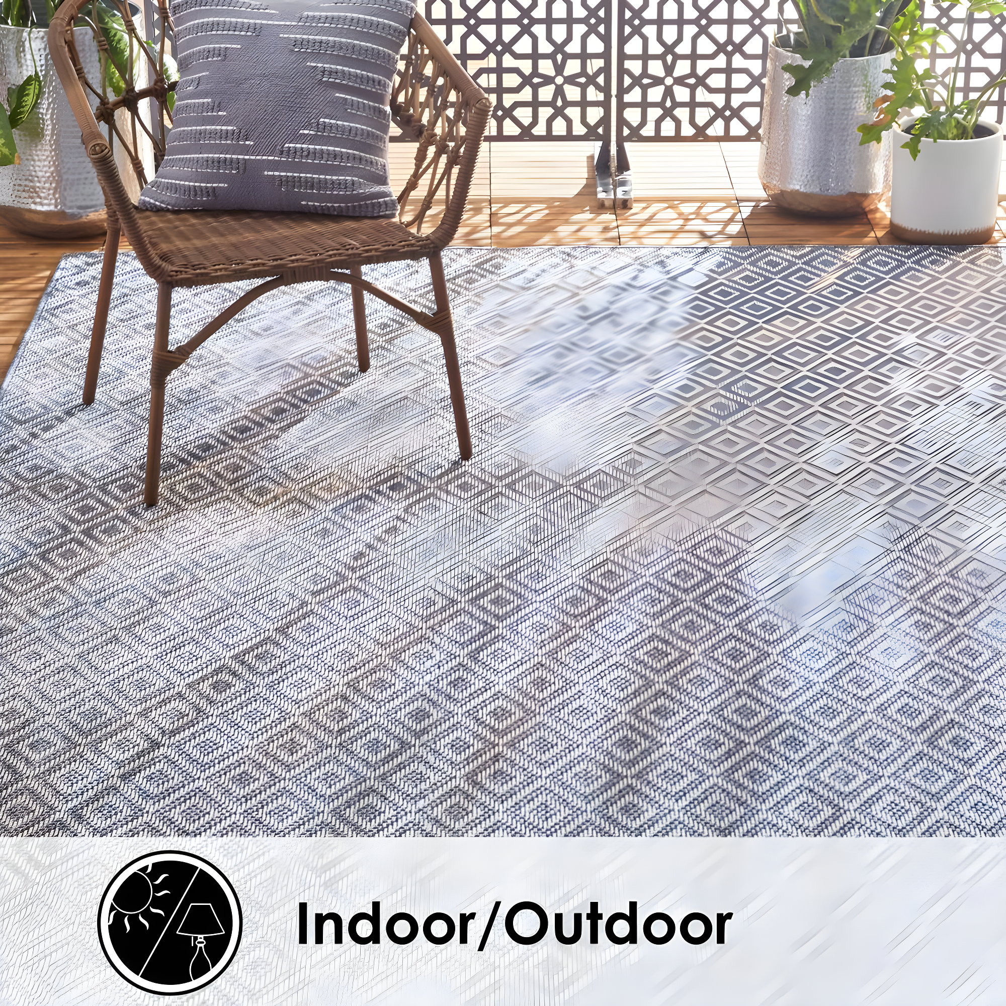 7'10" x 10'2" Tripoli Lydia Indoor/Outdoor Rug Denim/Cream - Home Dynamix: UV & Stain Resistant, Woven