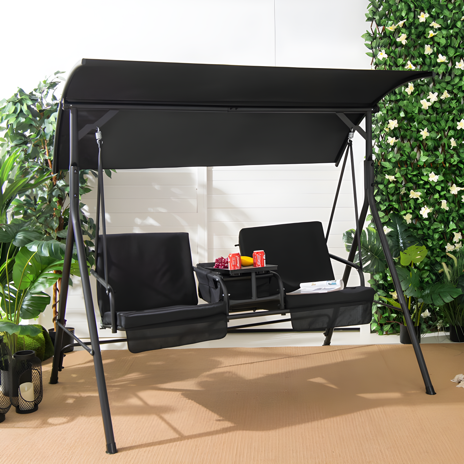 Porch Swing Chair With Adjustable Canopy