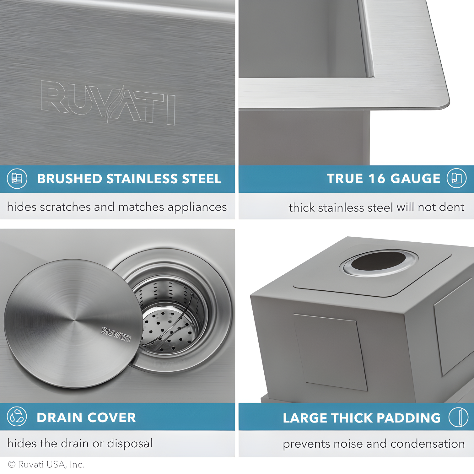 Ruvati RVH8308 Ruvati Workstation Undermount 16 Gauge Stainless Steel Kitchen Sink Single Bowl