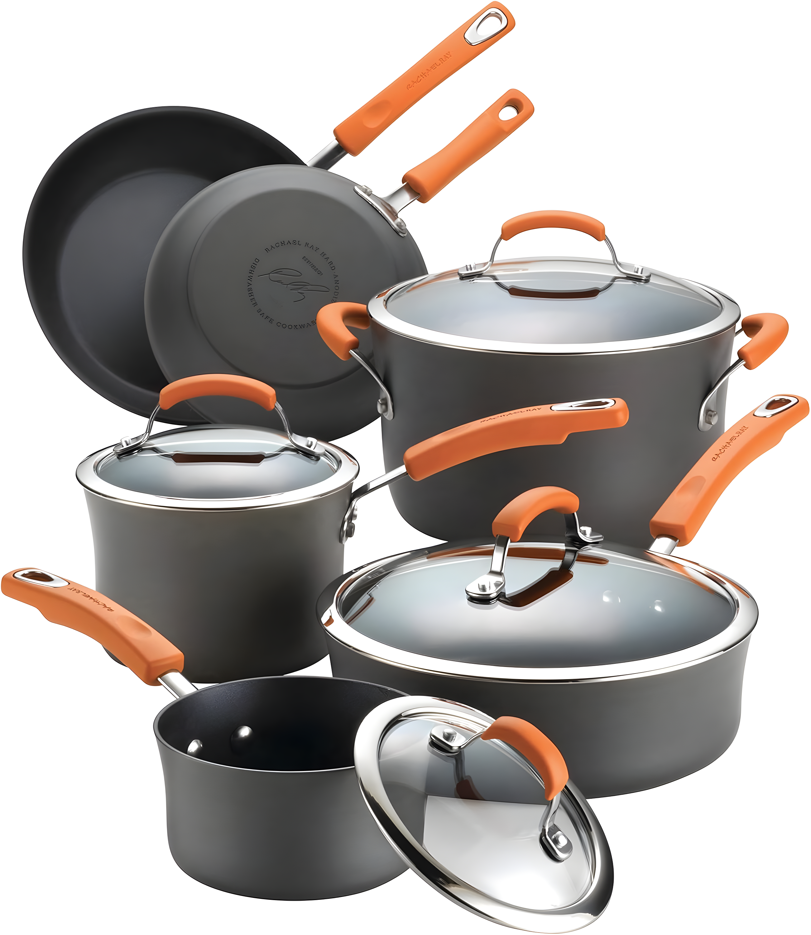 Rachael Ray Rachael Ray Brights Hard Anodized Nonstick Cookware Pots and Pans Set, 10 Piece, Gray with Handles