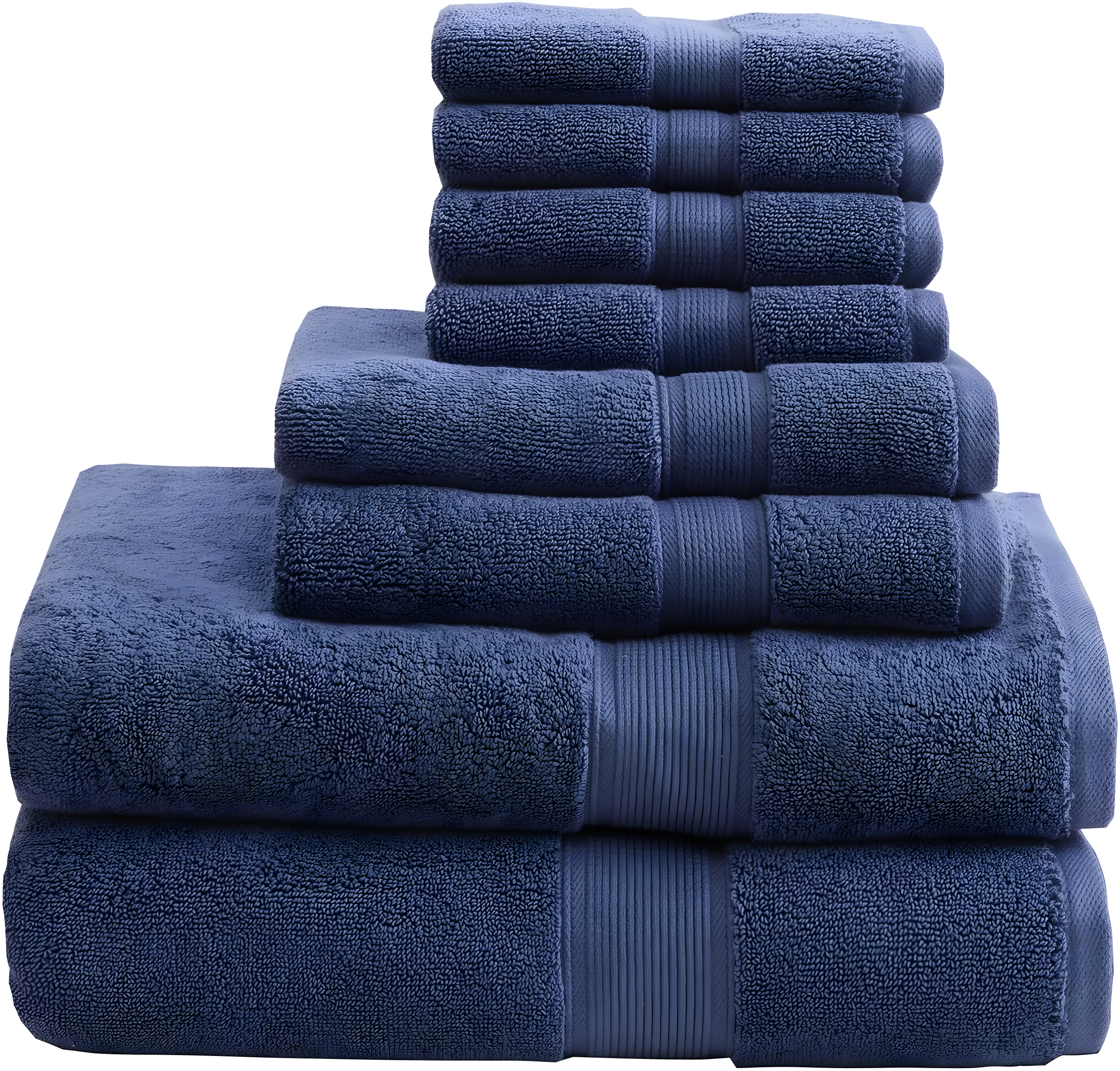 8pc Cotton Bath Towel Set Navy: Madison Park, Heavyweight Terry, OEKO-TEX Certified