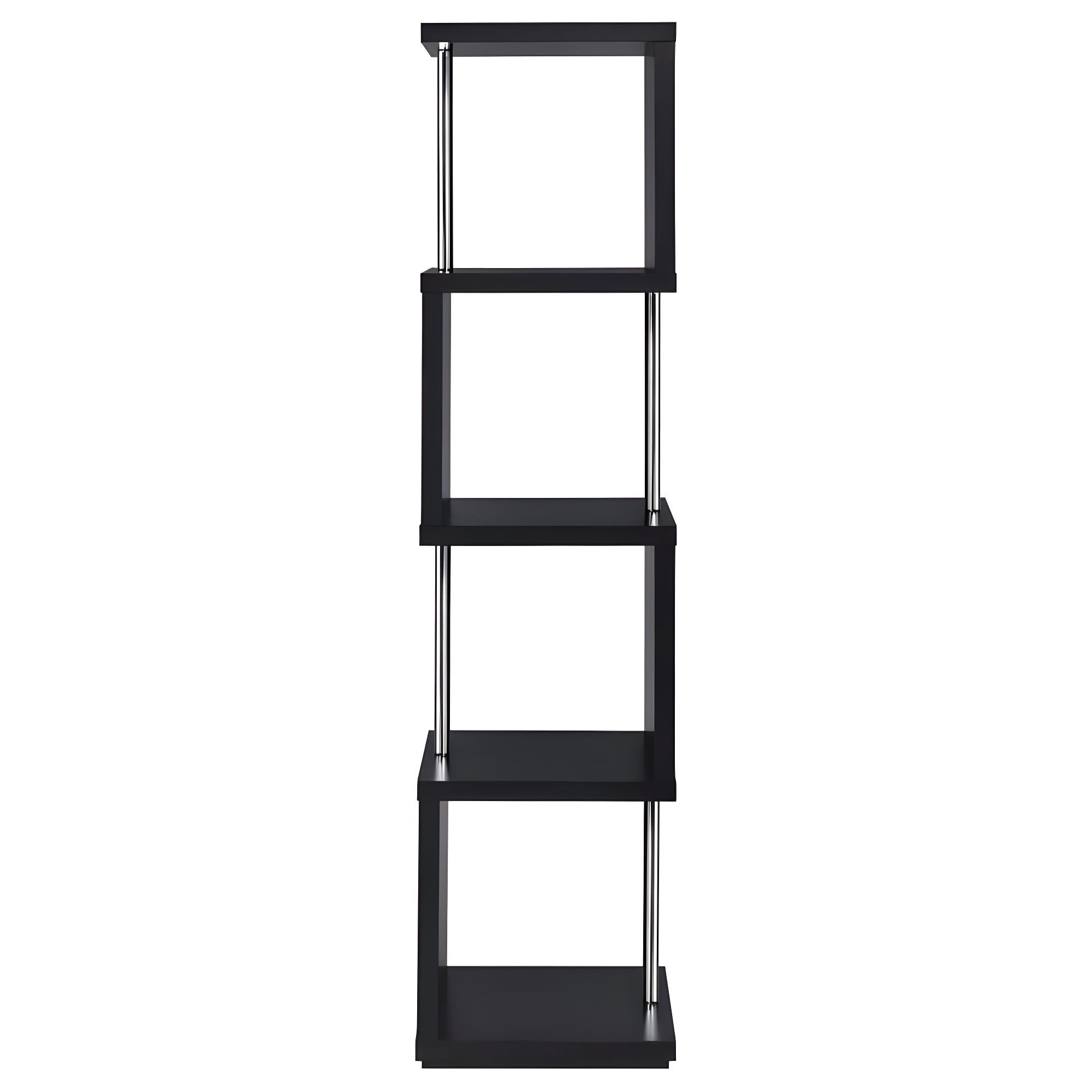66.5" Baxter 4 Shelf Zig Zag Bookcase with Chrome Details Black - Coaster: Modern Storage Display