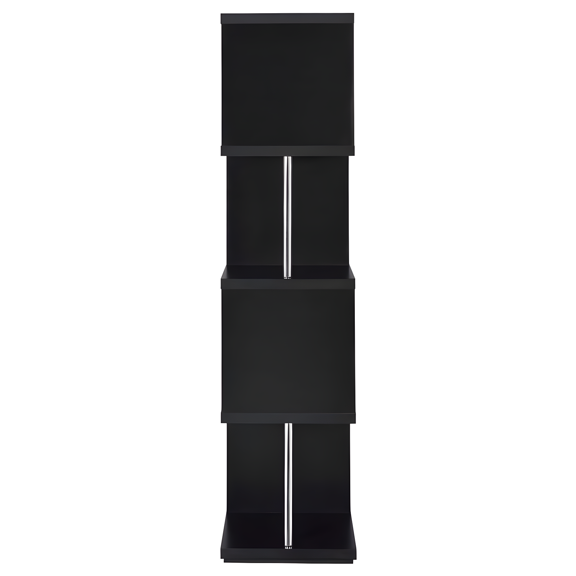 66.5" Baxter 4 Shelf Zig Zag Bookcase with Chrome Details Black - Coaster: Modern Storage Display