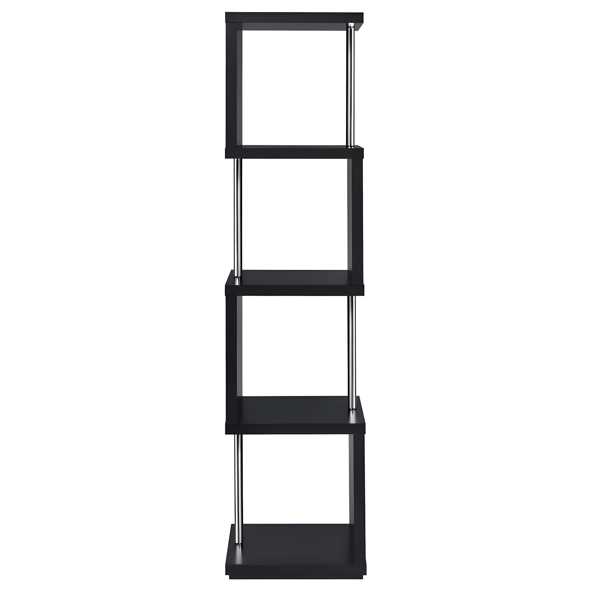 66.5" Baxter 4 Shelf Zig Zag Bookcase with Chrome Details Black - Coaster: Modern Storage Display