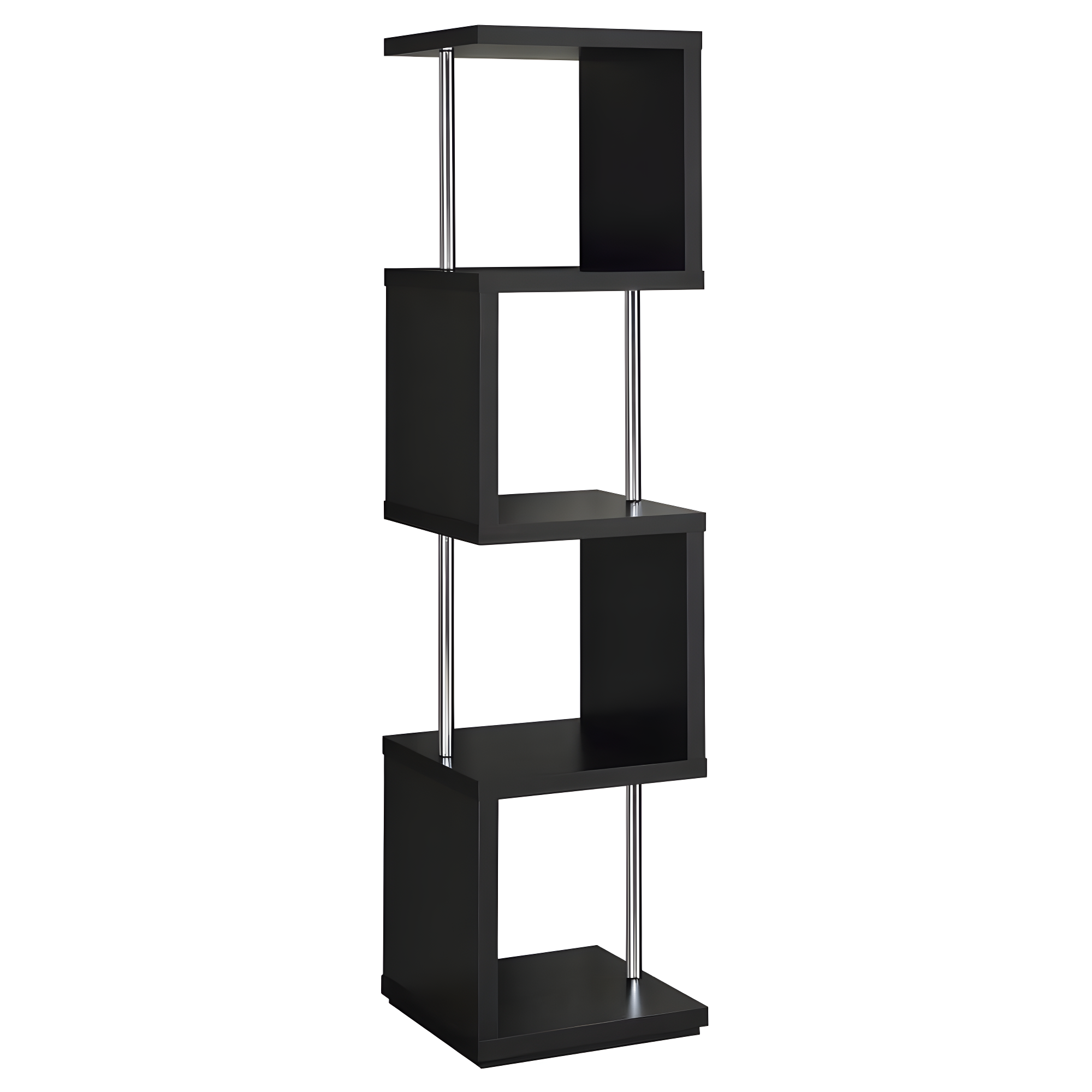 66.5" Baxter 4 Shelf Zig Zag Bookcase with Chrome Details Black - Coaster: Modern Storage Display