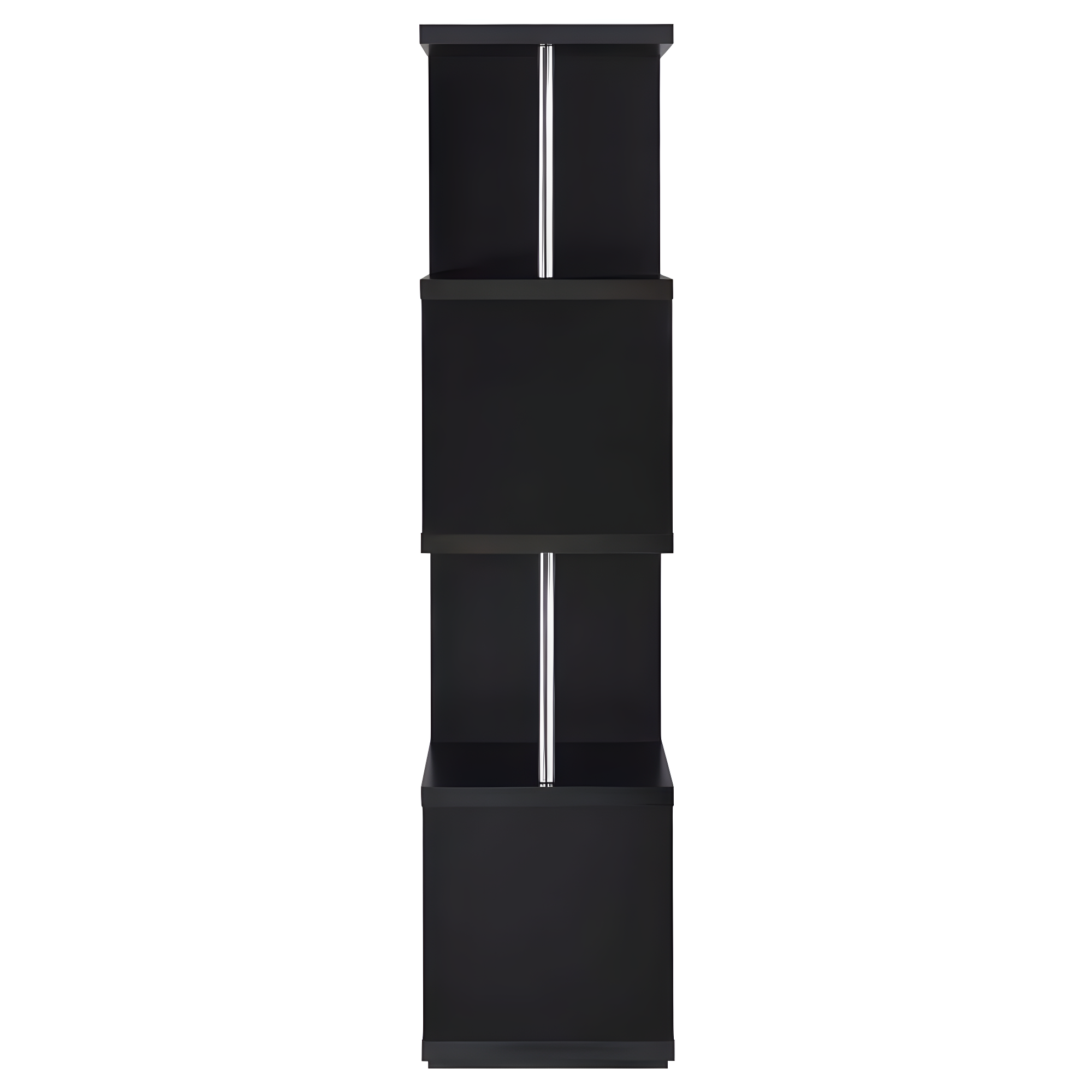 66.5" Baxter 4 Shelf Zig Zag Bookcase with Chrome Details Black - Coaster: Modern Storage Display