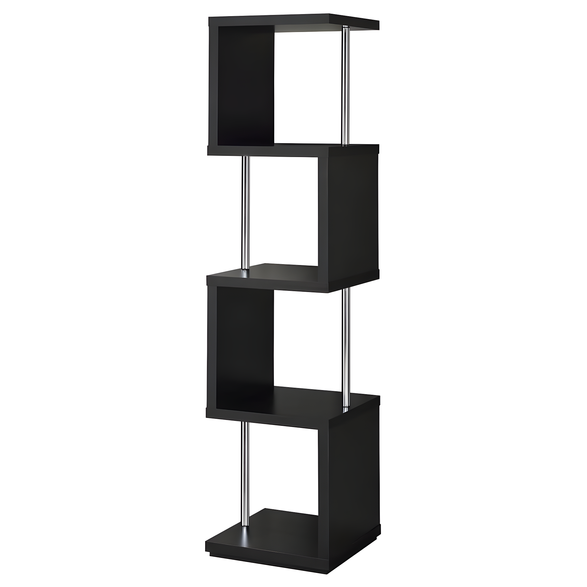 66.5" Baxter 4 Shelf Zig Zag Bookcase with Chrome Details Black - Coaster: Modern Storage Display