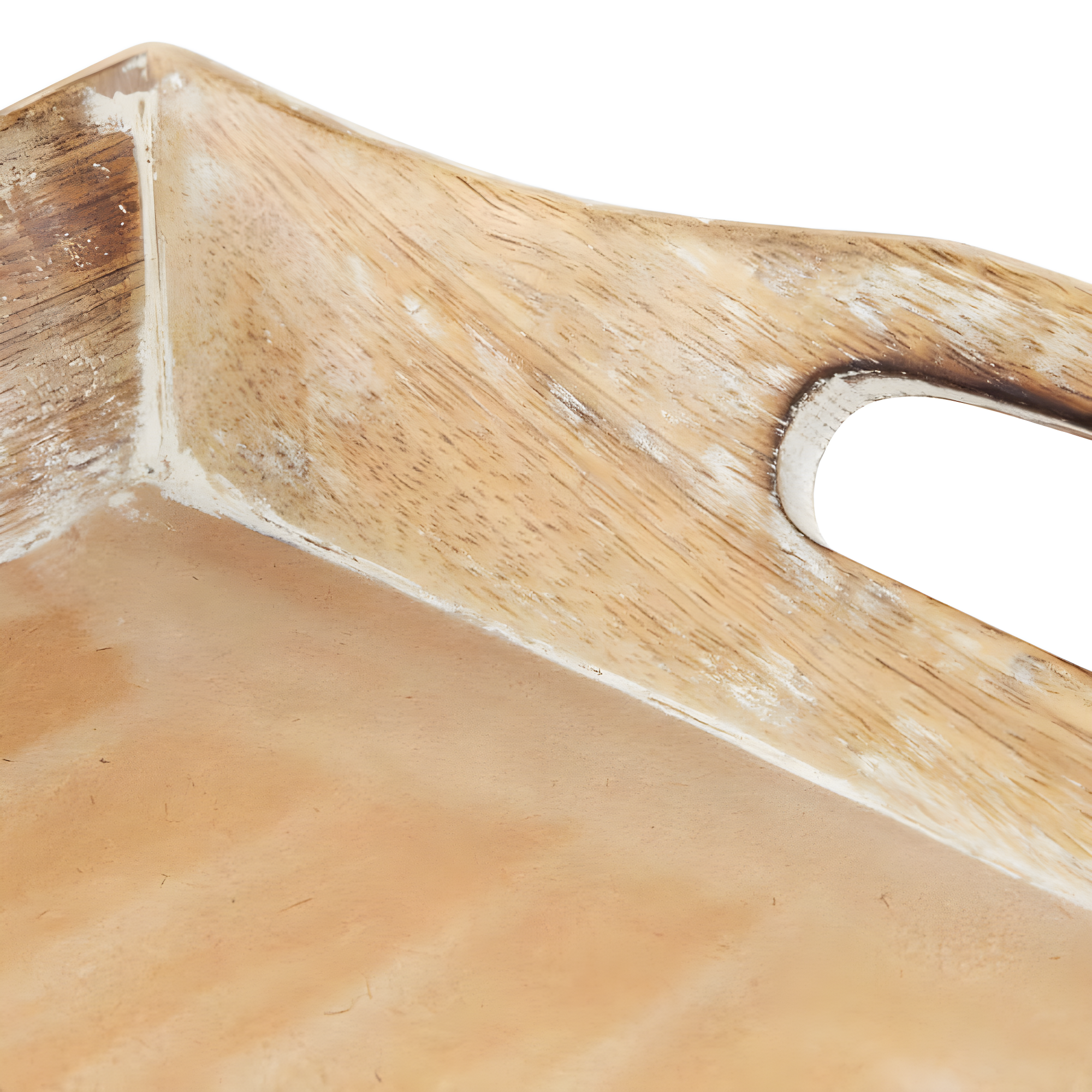 Olivia & May Set of 2 Traditional Whitewashed Natural Mango Wood Serving Trays Brown: Ottoman Style, with Handles