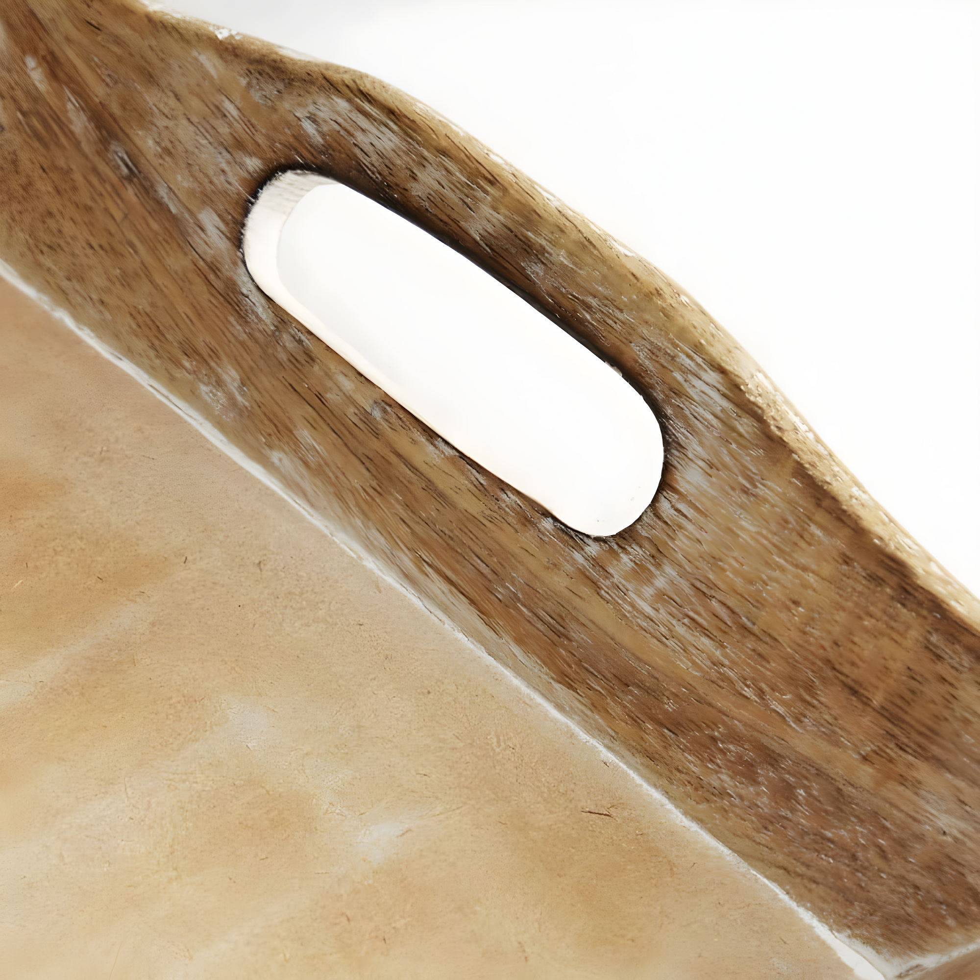 Olivia & May Set of 2 Traditional Whitewashed Natural Mango Wood Serving Trays Brown: Ottoman Style, with Handles