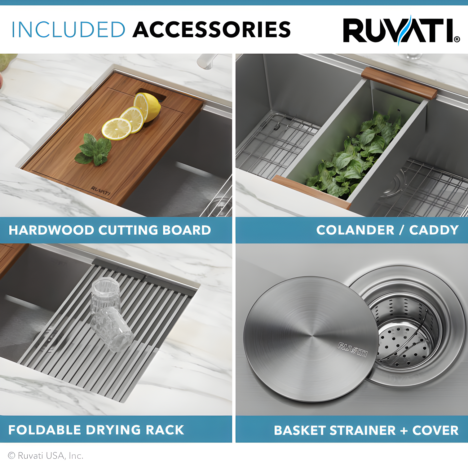 Ruvati RVH8309 Ruvati Workstation Undermount 16 Gauge Stainless Steel Kitchen Sink Single Bowl