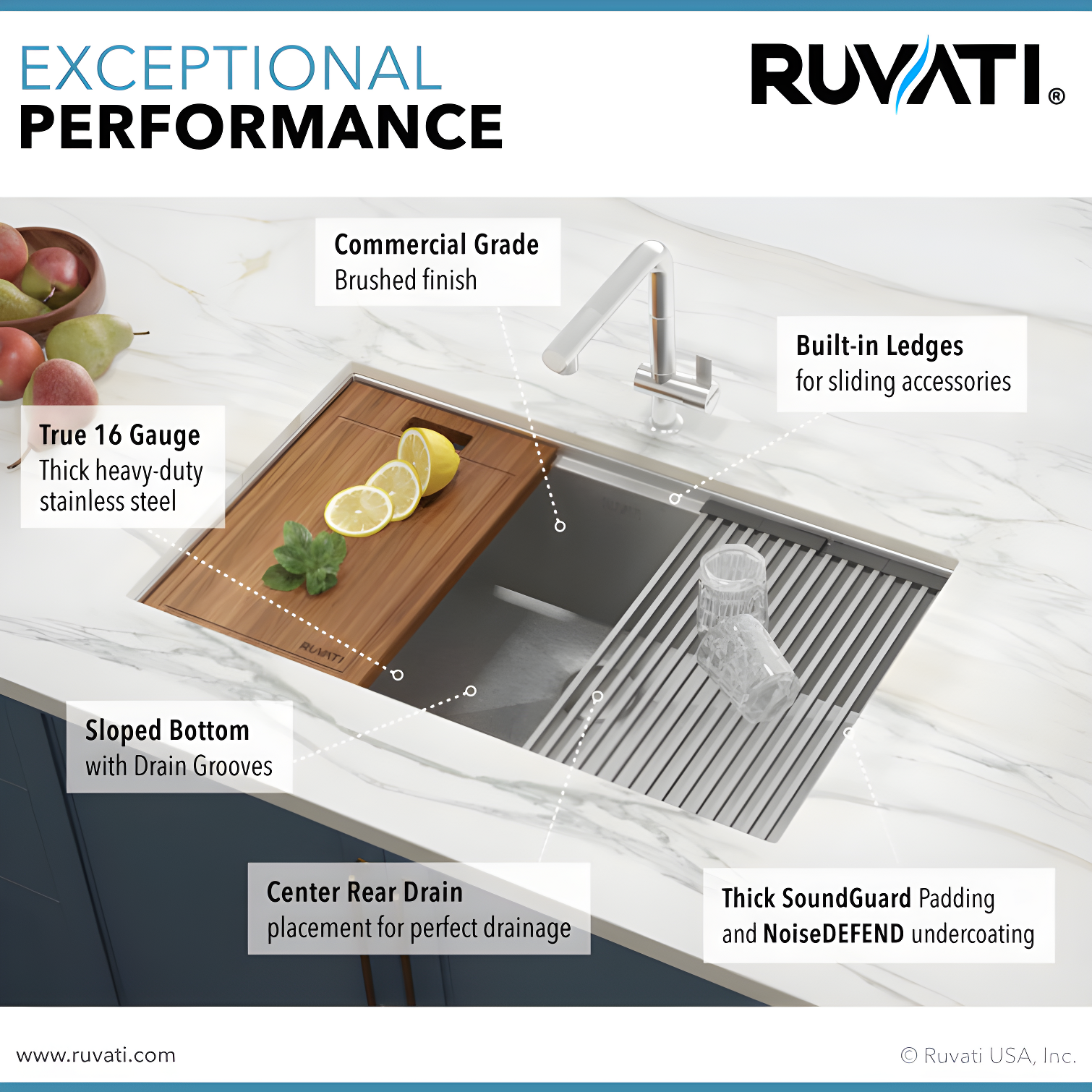 Ruvati RVH8309 Ruvati Workstation Undermount 16 Gauge Stainless Steel Kitchen Sink Single Bowl