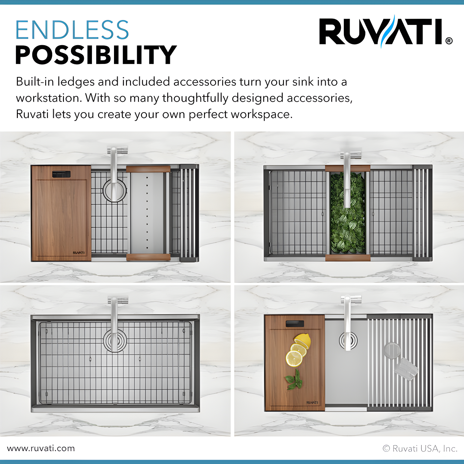 Ruvati RVH8309 Ruvati Workstation Undermount 16 Gauge Stainless Steel Kitchen Sink Single Bowl