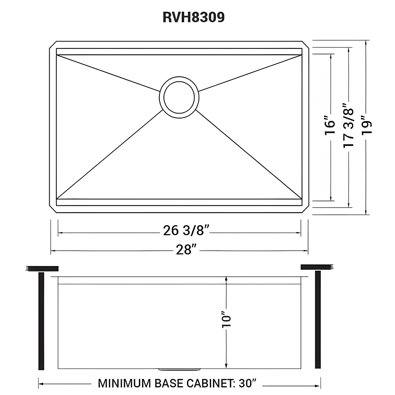 Ruvati RVH8309 Ruvati Workstation Undermount 16 Gauge Stainless Steel Kitchen Sink Single Bowl