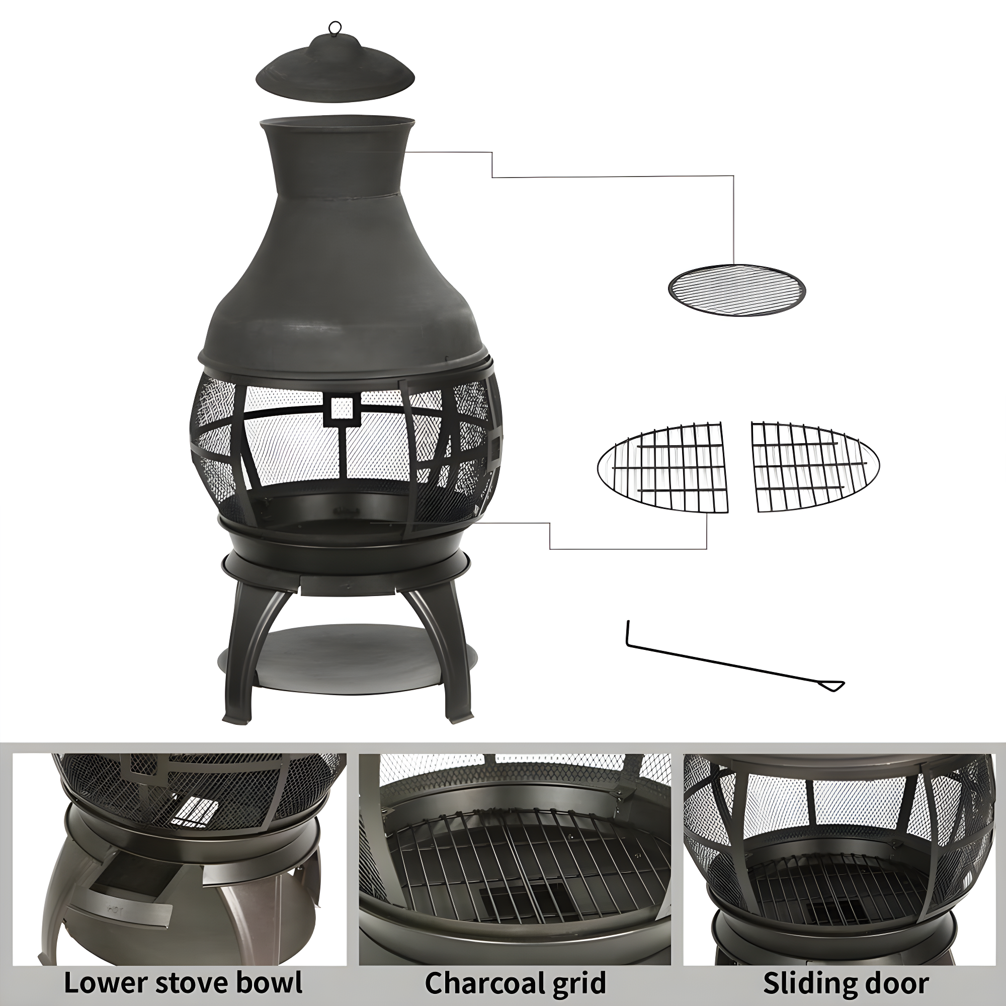 Heatmaxx Round Cast Iron Wood Burning Smokeless Chimnea