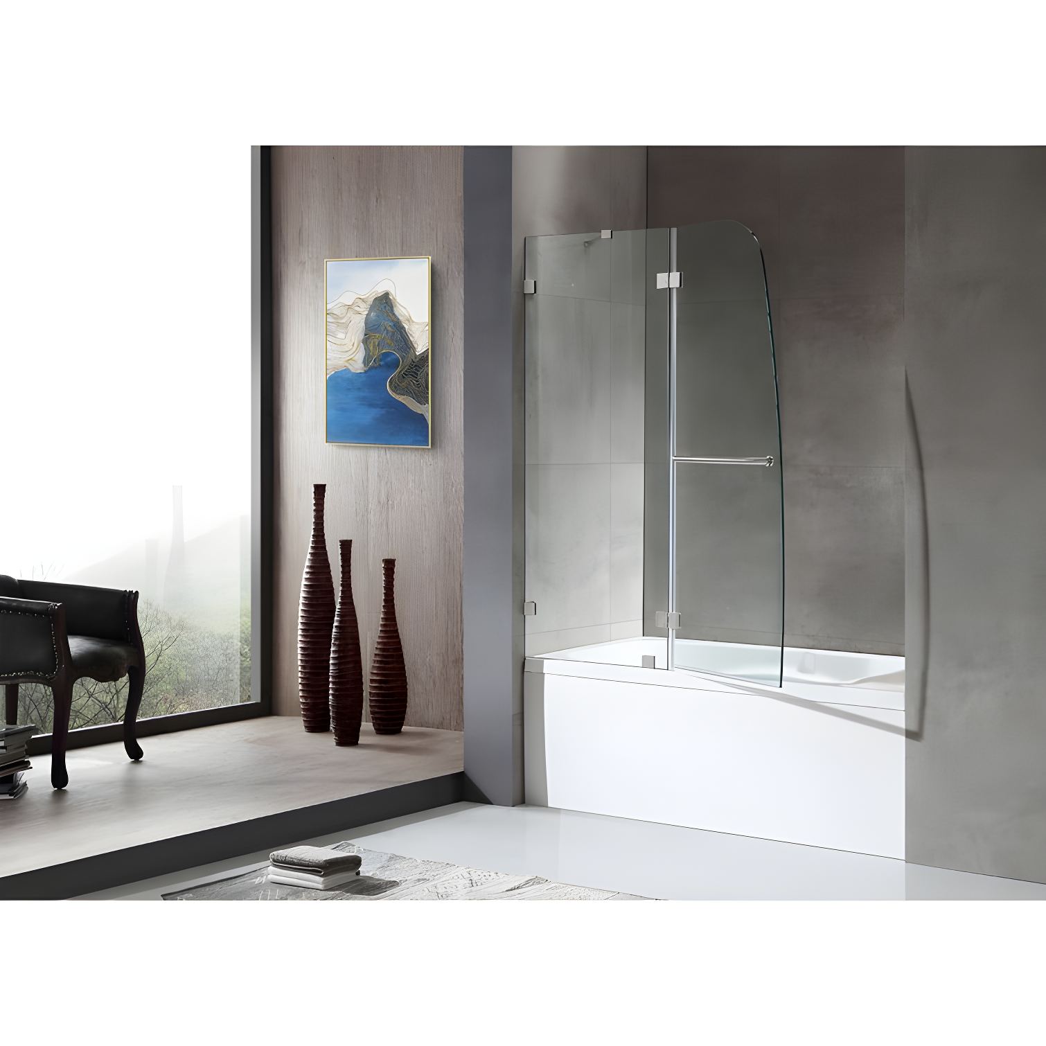 Herald Series 58" H Hinged Frameless Tub Door