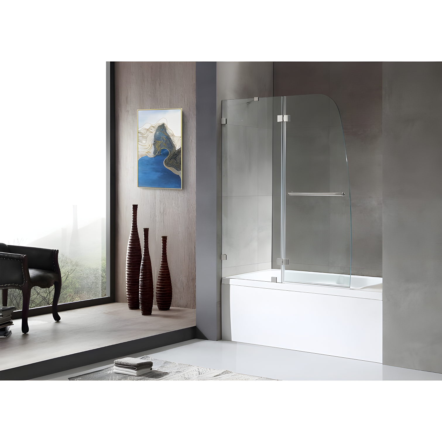 Herald Series 58" H Hinged Frameless Tub Door