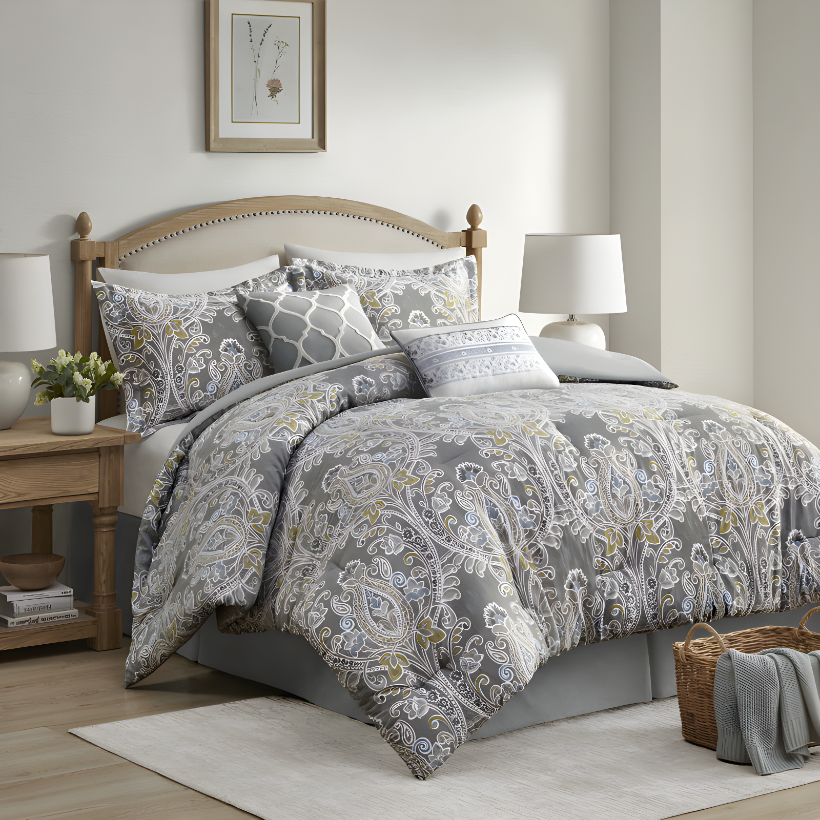 Hallie Gray Traditional 6 Piece 100% Cotton Comforter Set