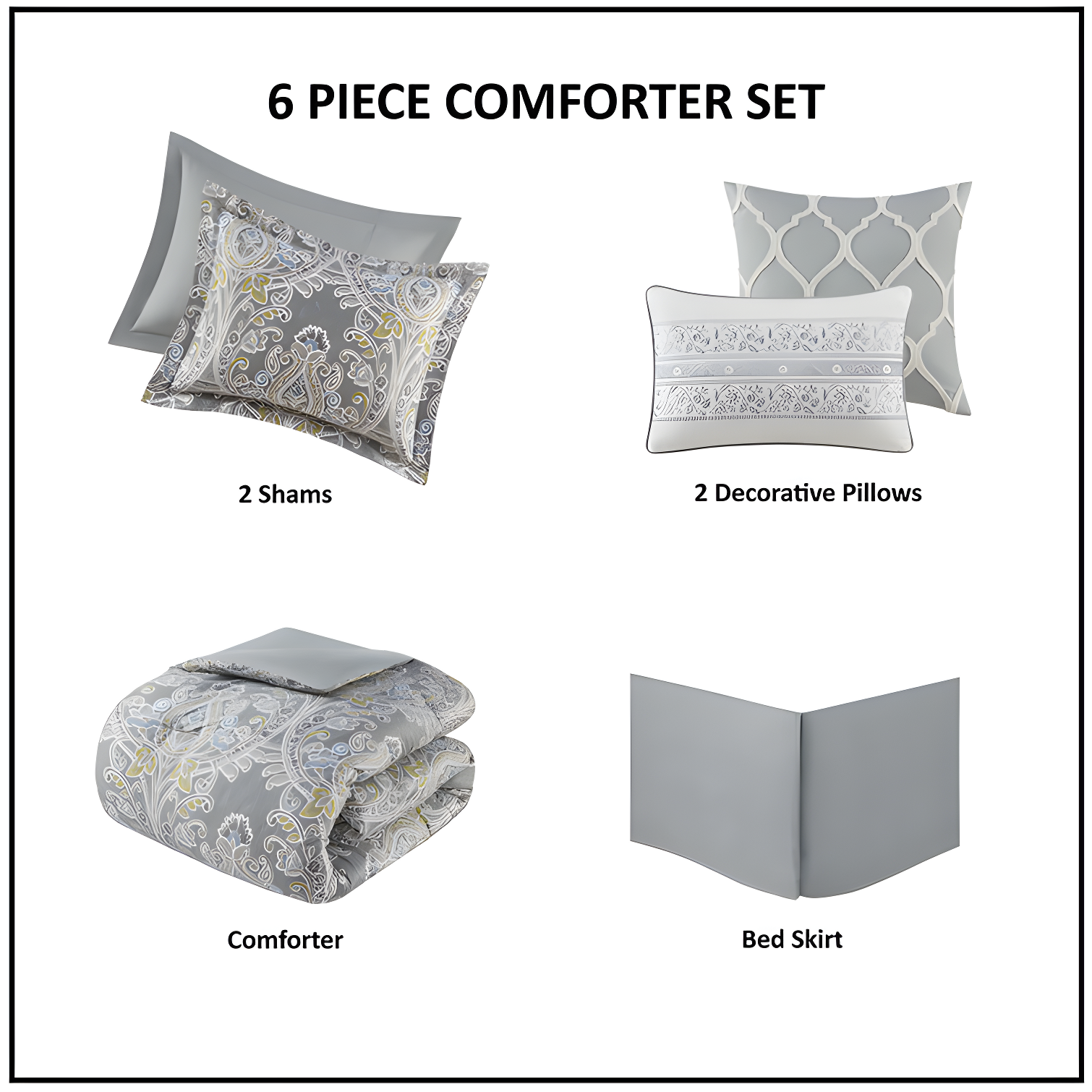 Hallie Gray Traditional 6 Piece 100% Cotton Comforter Set