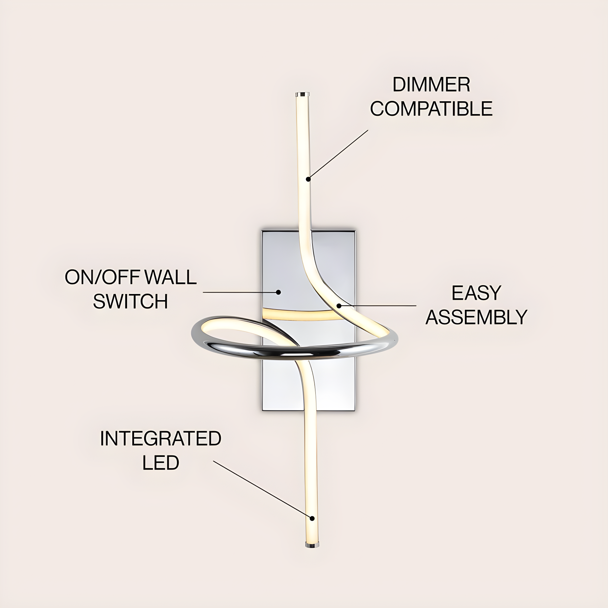 Sketch 9 in. Chrome Minimalist Metal Integrated LED Vanity Light Sconce