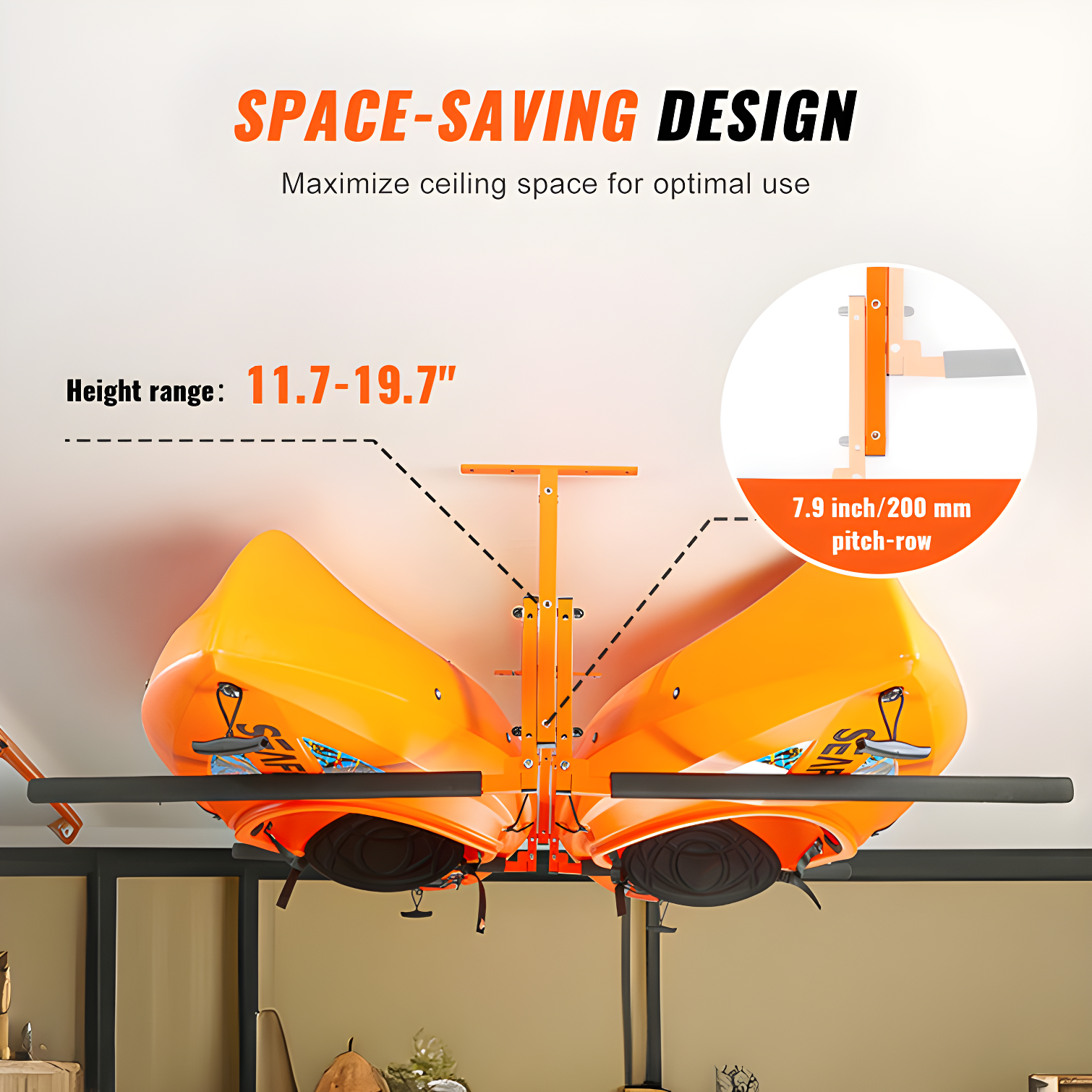 Steel Ceiling Mounted Adjustable Kayak Rack