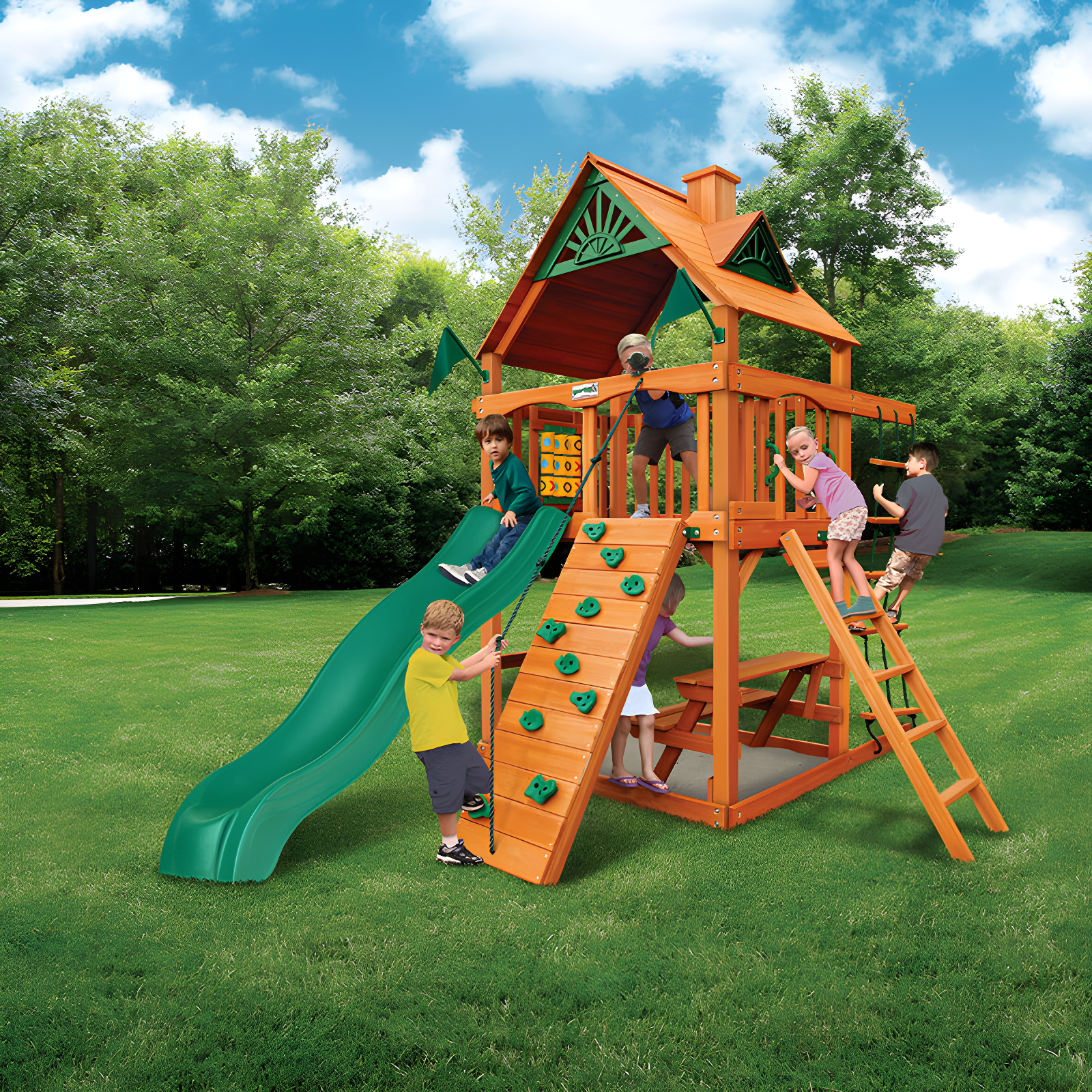 Gorilla Playsets Chateau Tower Swing Set with Wood Roof