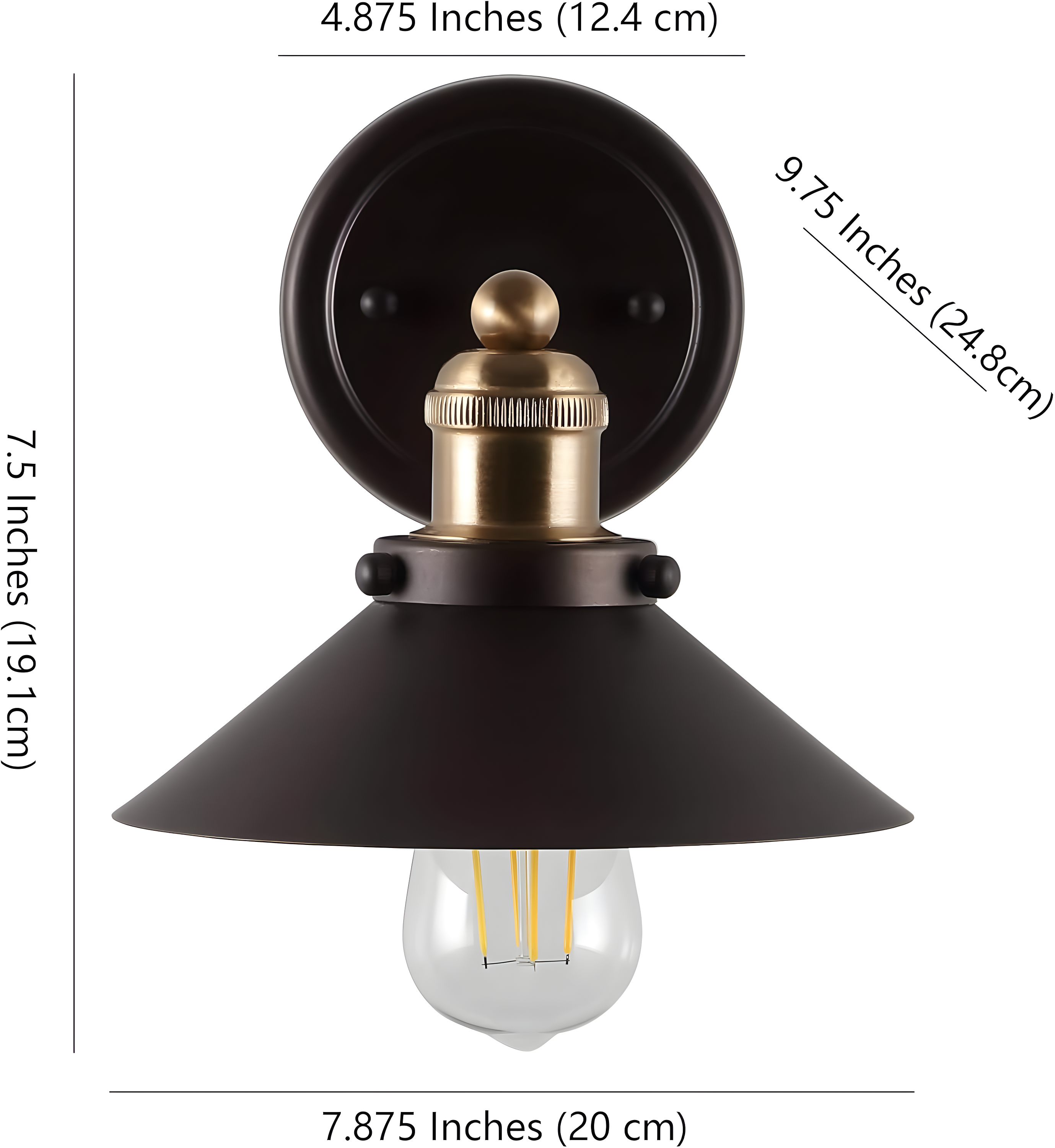 July 7.88" 1-light Metal Shade Sconce, Oil Rubbed Bronze/Brass Gold