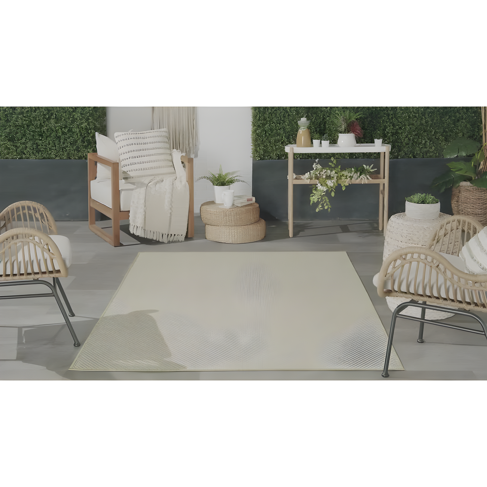 Nourison Courtyard 9' x 12' Ivory Green All-over design Indoor/Outdoor Rug