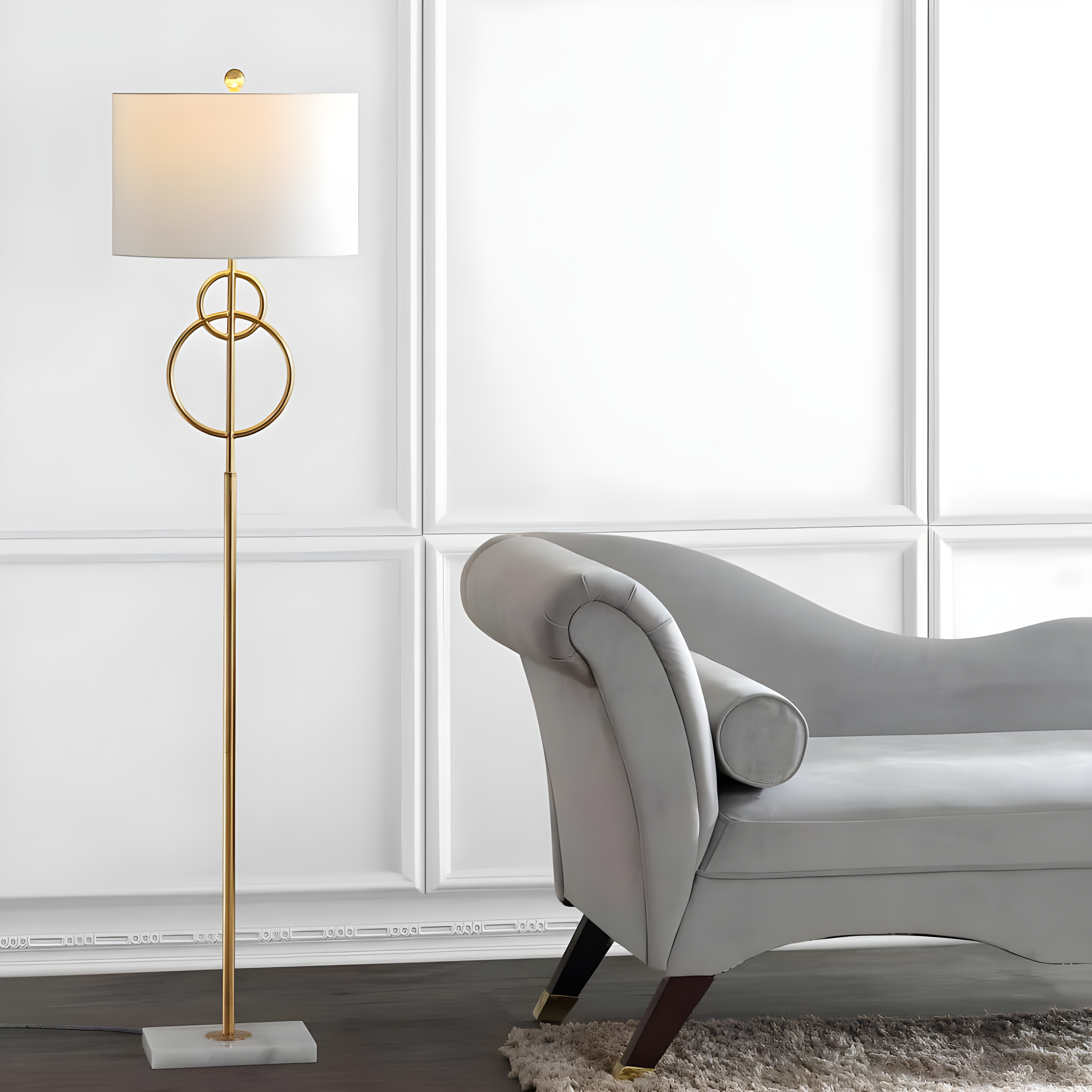 JONATHAN Y JYL1097A Haines 60" Modern Circle Marble/Metal LED Floor Lamp, Classic, Glam, Transitional for living room, dinning room, bedroom, office Bulb Included, Gold