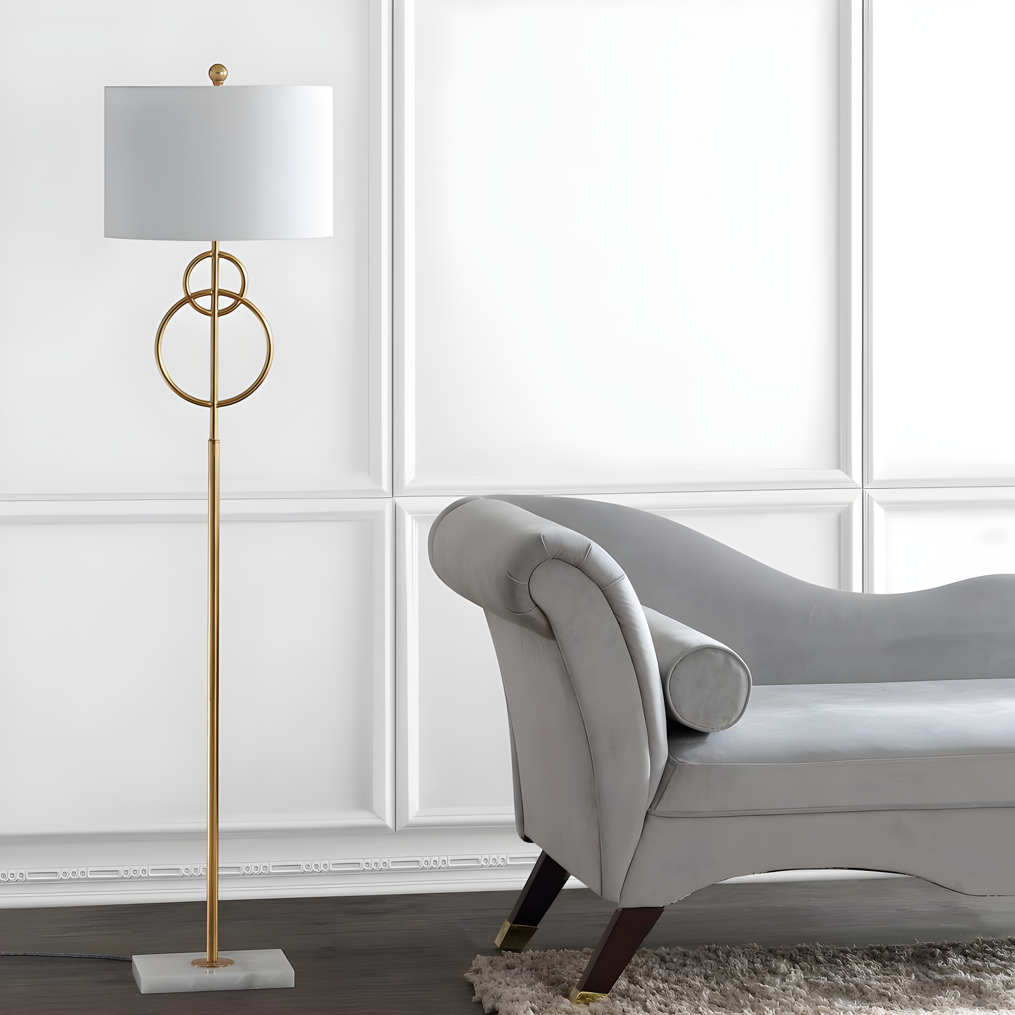 JONATHAN Y JYL1097A Haines 60" Modern Circle Marble/Metal LED Floor Lamp, Classic, Glam, Transitional for living room, dinning room, bedroom, office Bulb Included, Gold