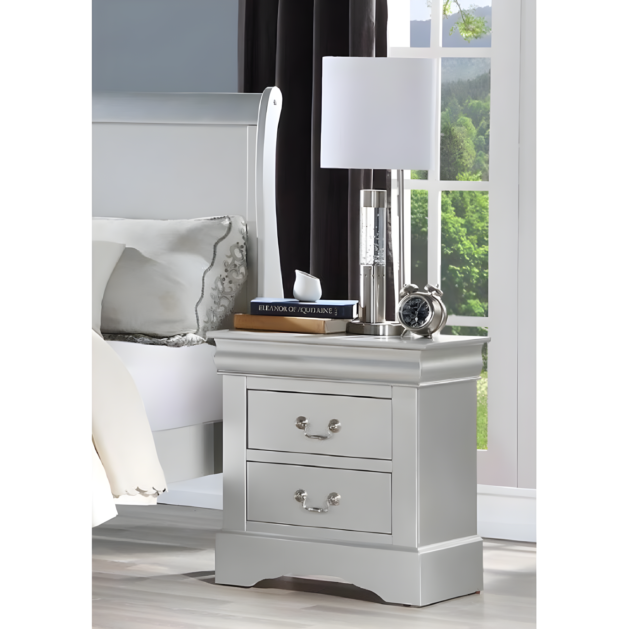 ACME Louis Philippe III Nightstand - Platinum - 24 x 22 x 16 in.