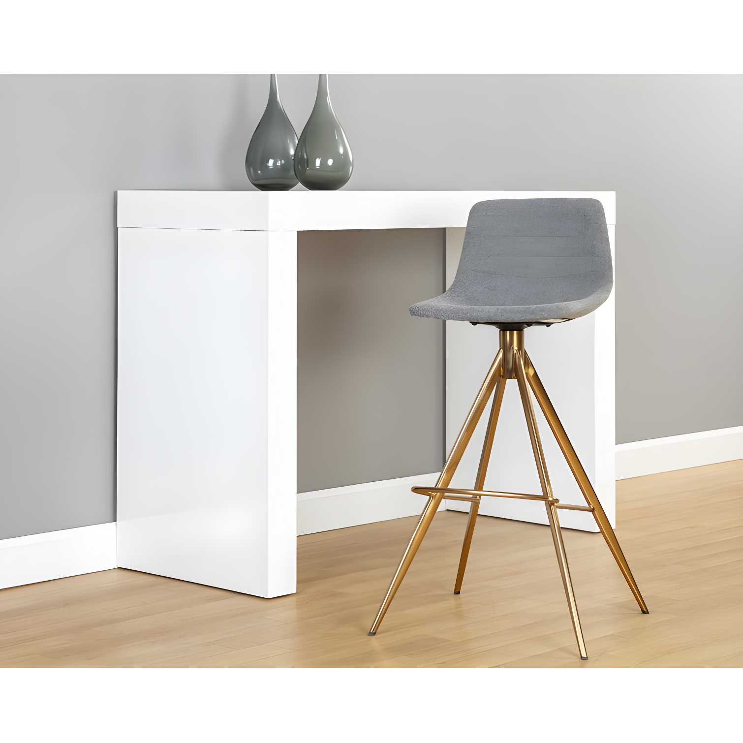 Belfast Koala Grey 30" Swivel Bar Stool with Gold Legs