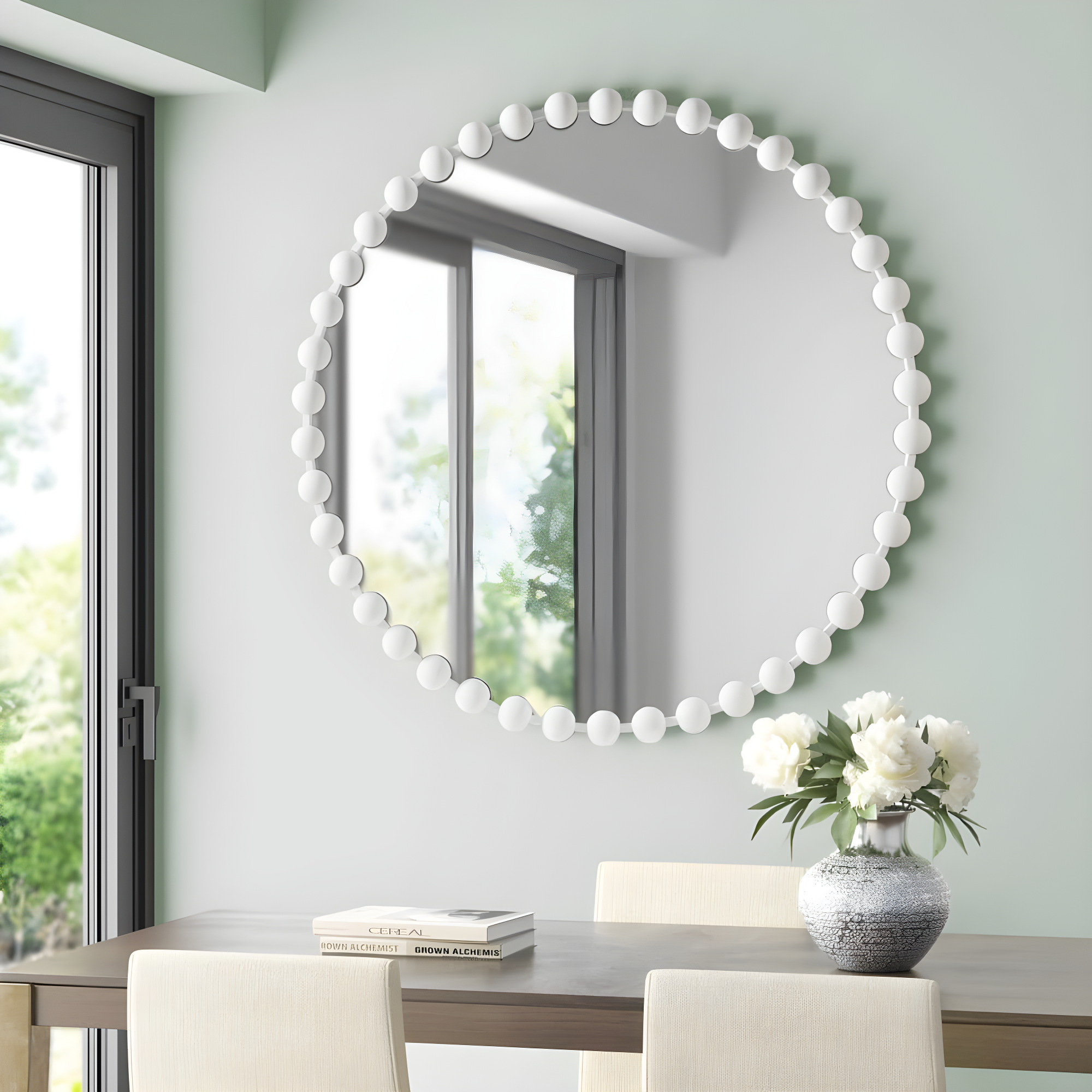 Marlowe Beaded Round Metal Wall Mirror