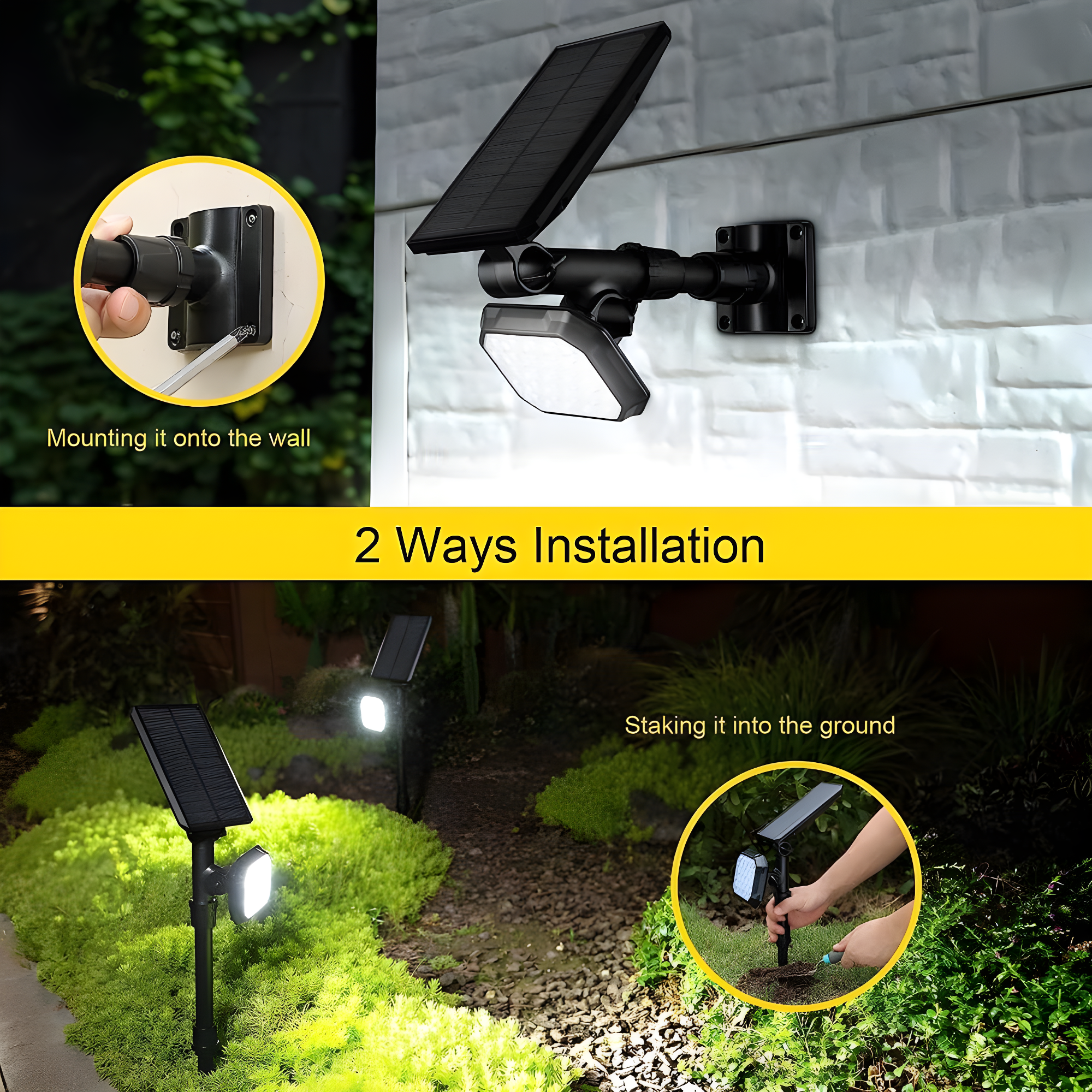 ROSHWEY 2PCS Bright Solar Spotlight Outdoor Waterproof, 700lm Outside Solar Landscape Lights for Yard, Garden, Driveway, Walkway, Lawn, Cool Light