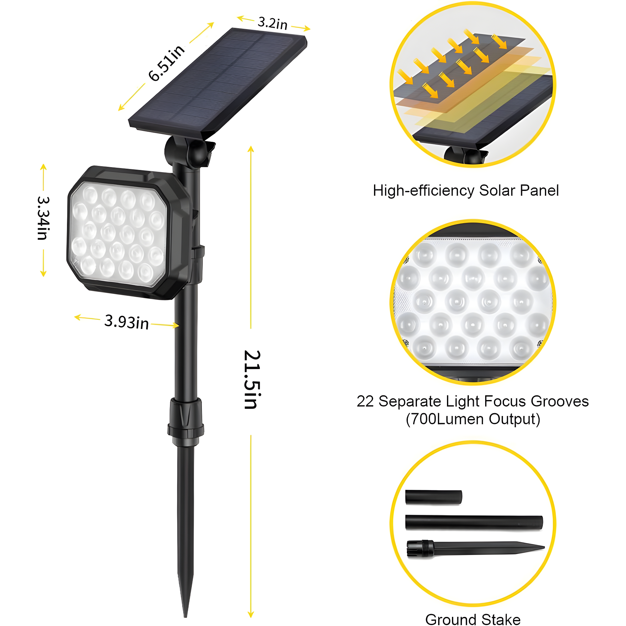 ROSHWEY 2PCS Bright Solar Spotlight Outdoor Waterproof, 700lm Outside Solar Landscape Lights for Yard, Garden, Driveway, Walkway, Lawn, Cool Light