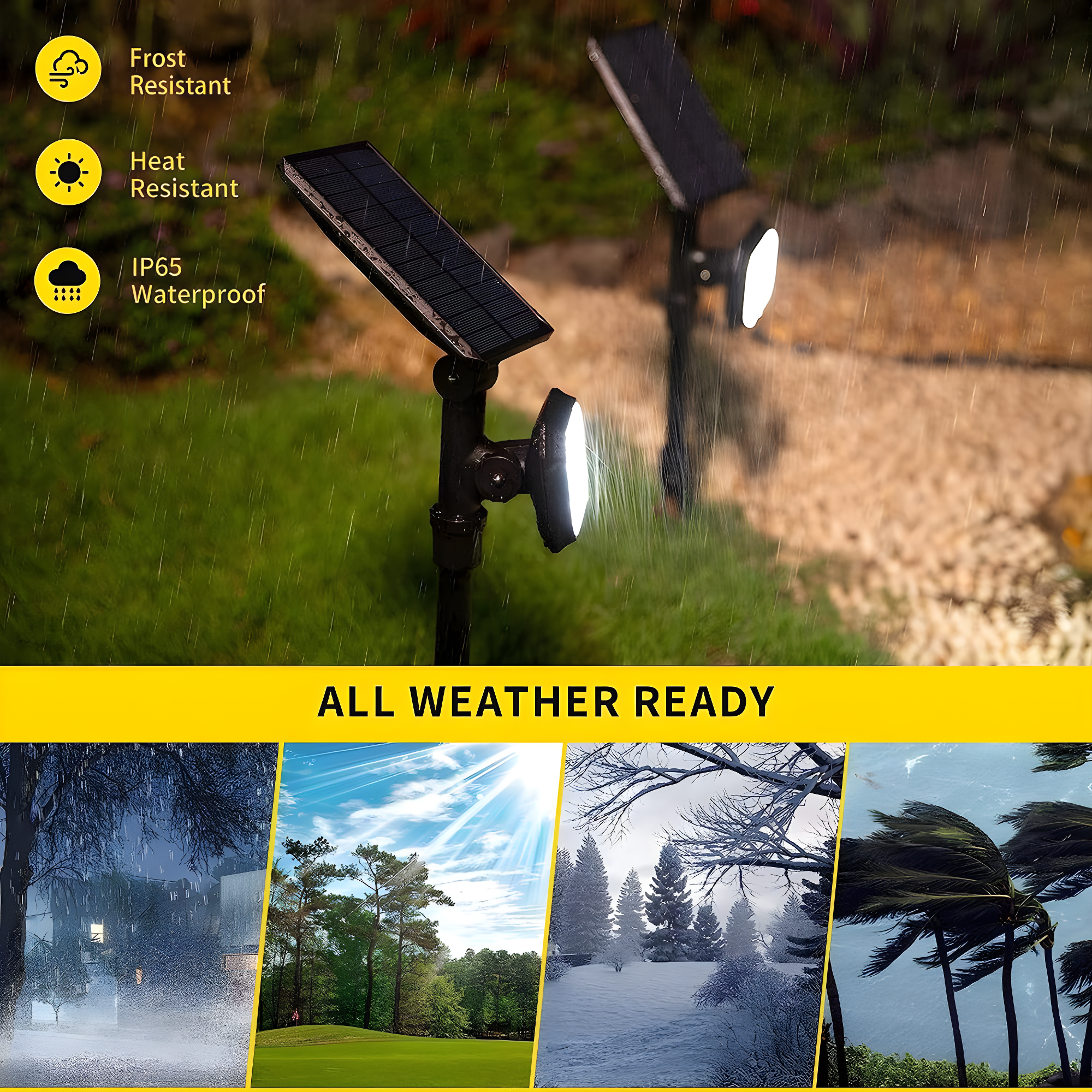 ROSHWEY 2PCS Bright Solar Spotlight Outdoor Waterproof, 700lm Outside Solar Landscape Lights for Yard, Garden, Driveway, Walkway, Lawn, Cool Light