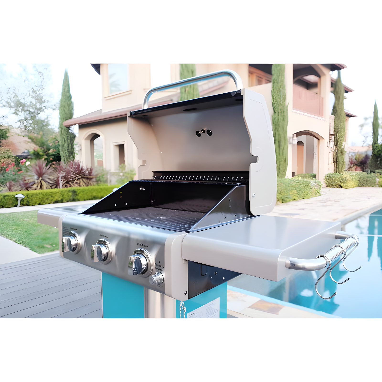 Kenmore 3-Burner Propane Gas Grill with Foldable Side Tables for Outdoor BBQ