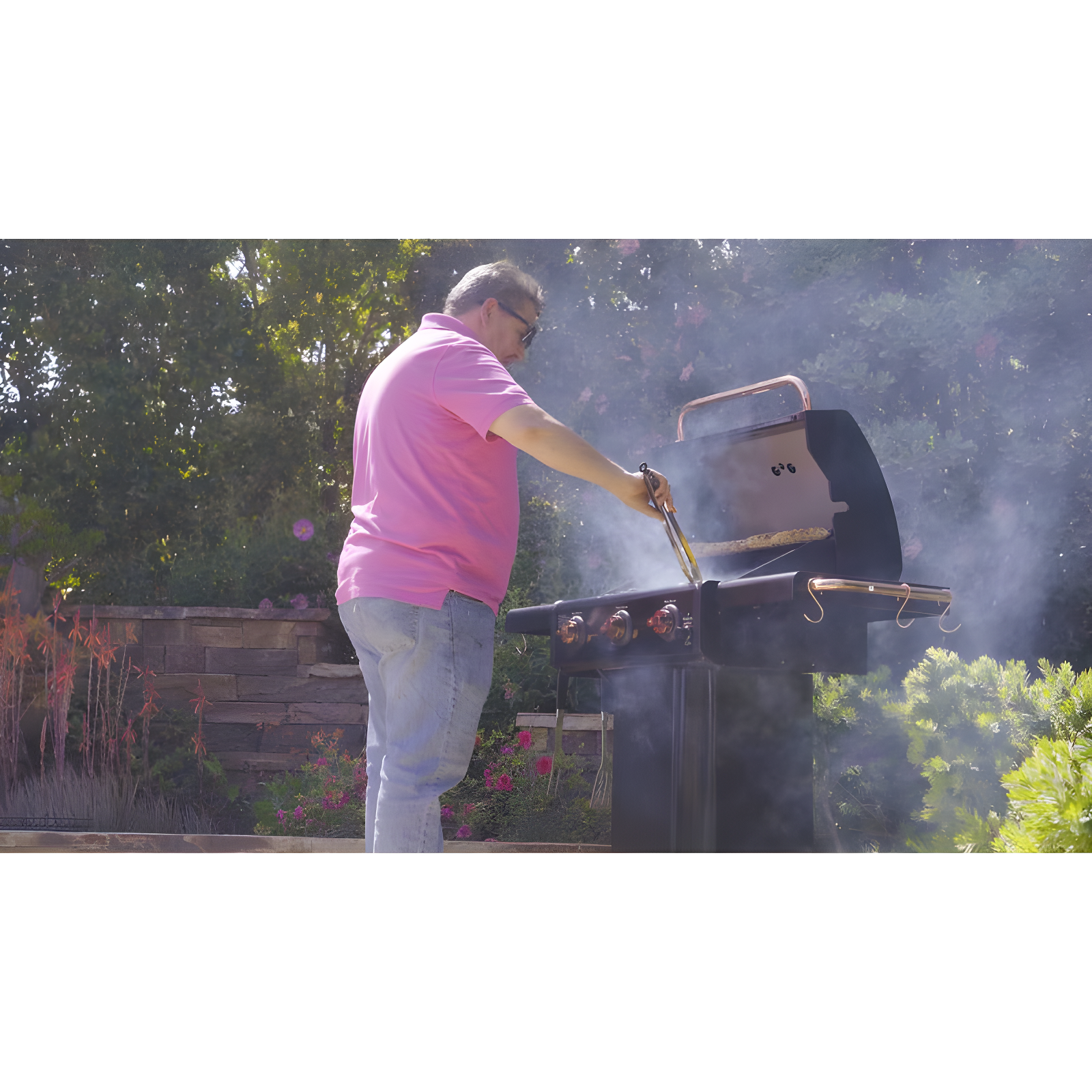 Kenmore 3-Burner Propane Gas Grill with Foldable Side Tables for Outdoor BBQ