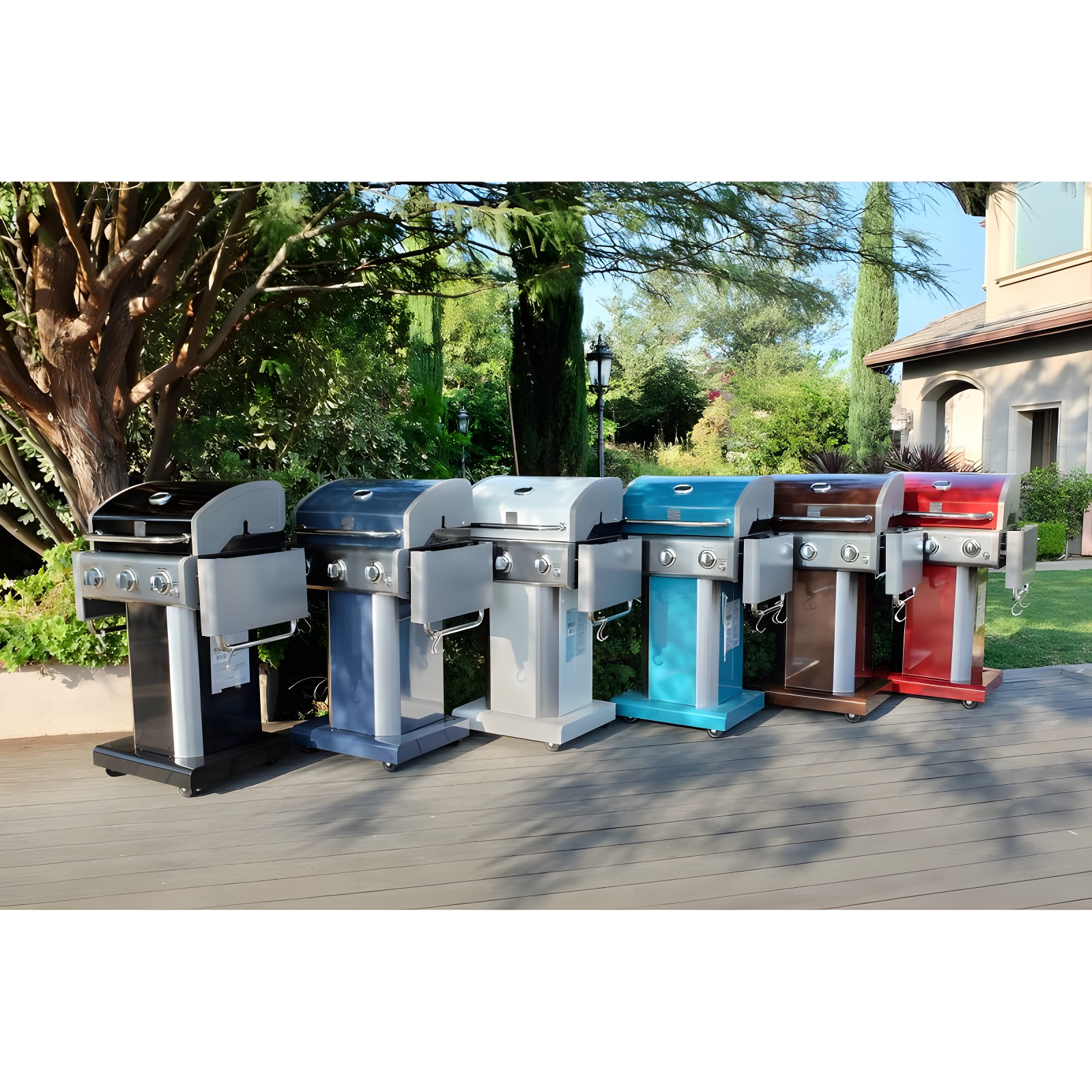 Kenmore 3-Burner Propane Gas Grill with Foldable Side Tables for Outdoor BBQ