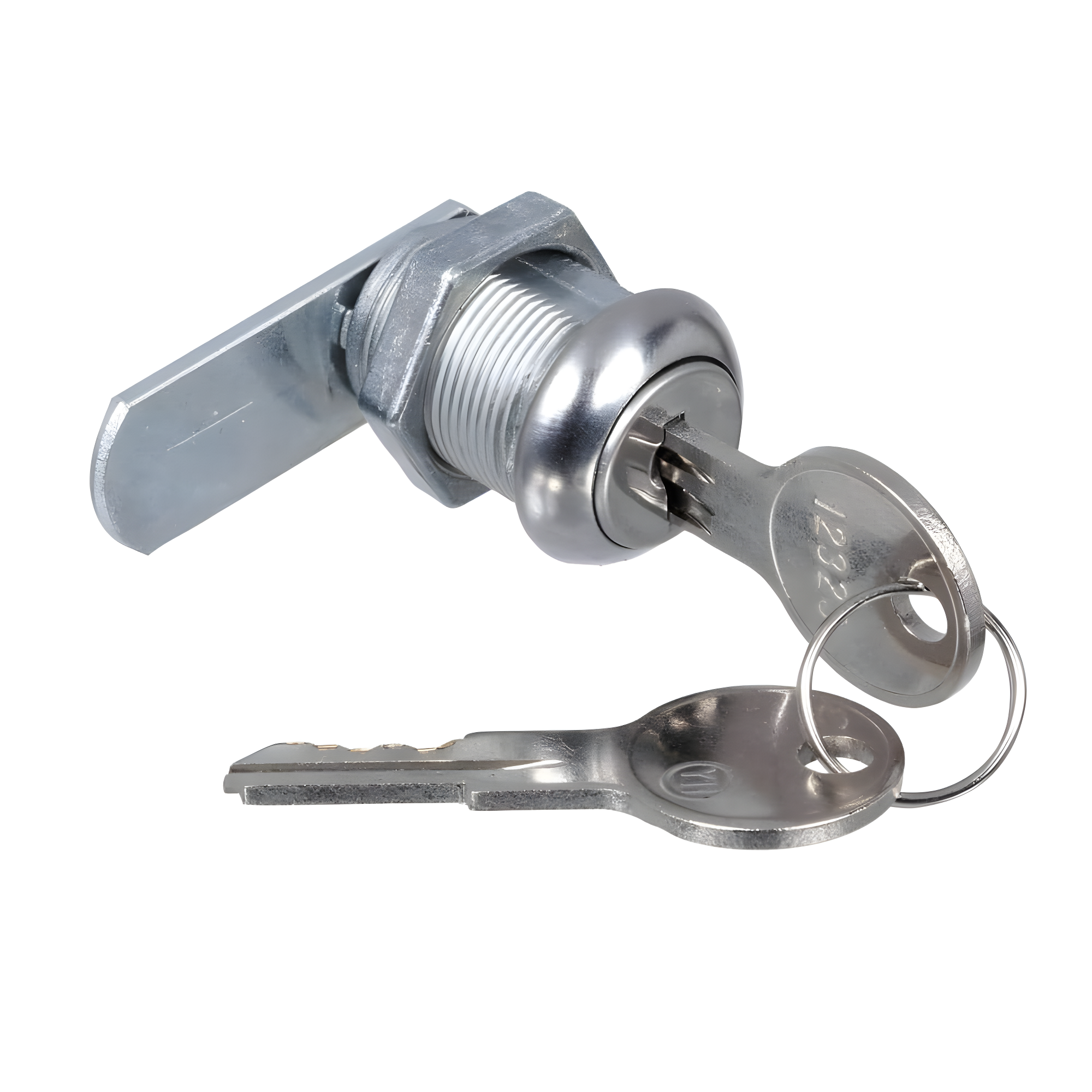 Prime-Line Diecast Keyed Alike Drawer and Cabinet Lock  3 Cams, Trim Collar, 2 Washers, 2 Keys and Fasteners  7/8 In. Length for 9/16 In. Max Panel Thickness, Stainless Steel (1 Set)