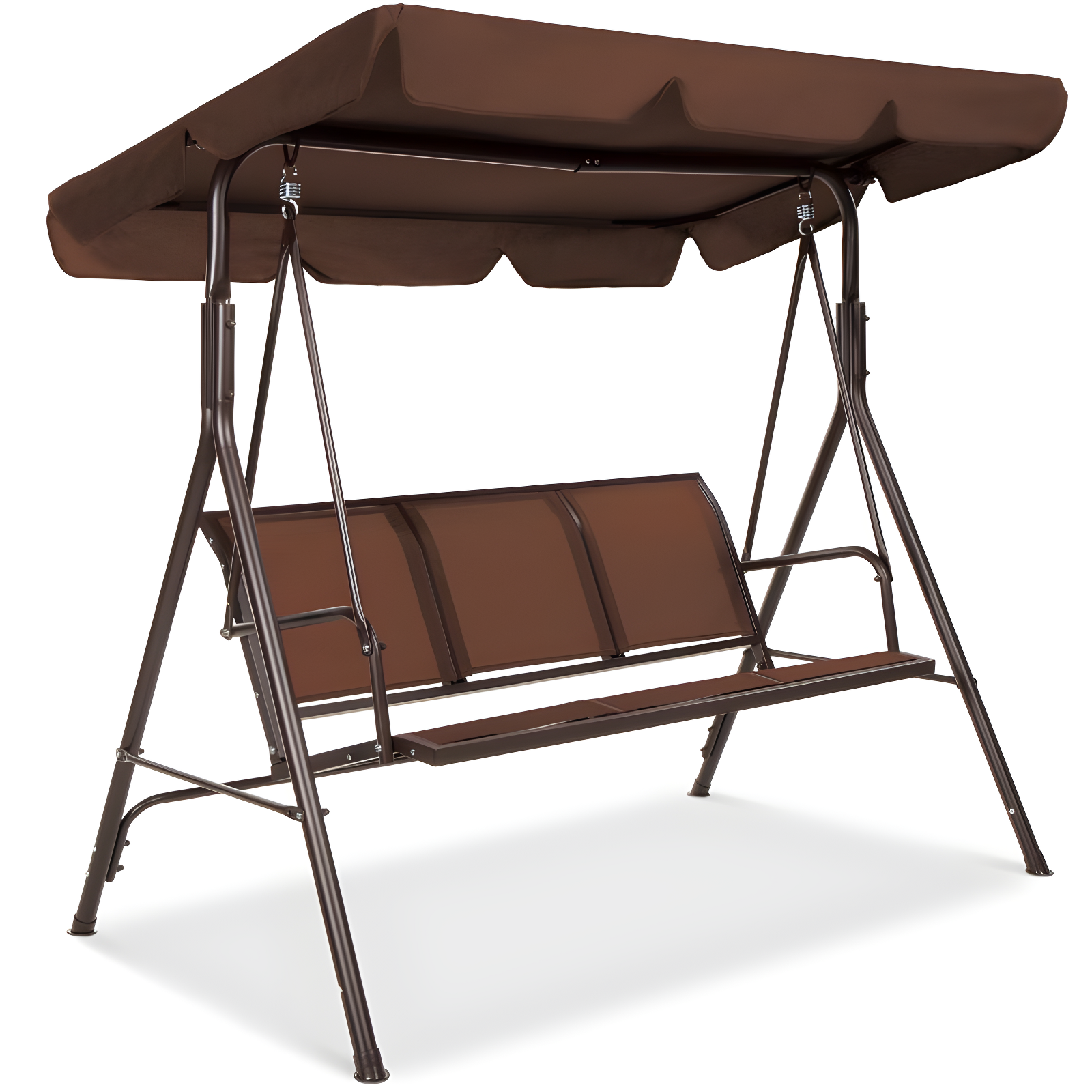 Best Choice Products 2-Seater Outdoor Adjustable Canopy Swing Glider Patio Bench w/ Textilene, Steel Frame - Brown