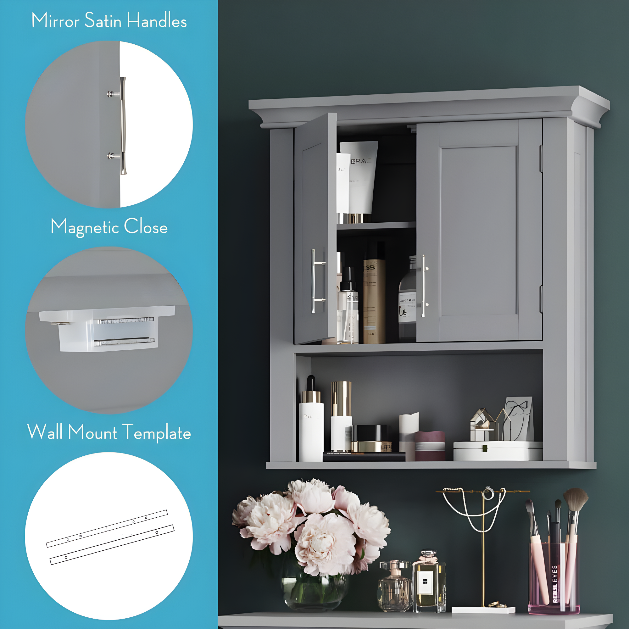 RiverRidge Home RiverRidge Somerset Two-Door Bathroom and Laundry Wall Mount Storage Medicine Cabinet with Open and Adjustable Shelf