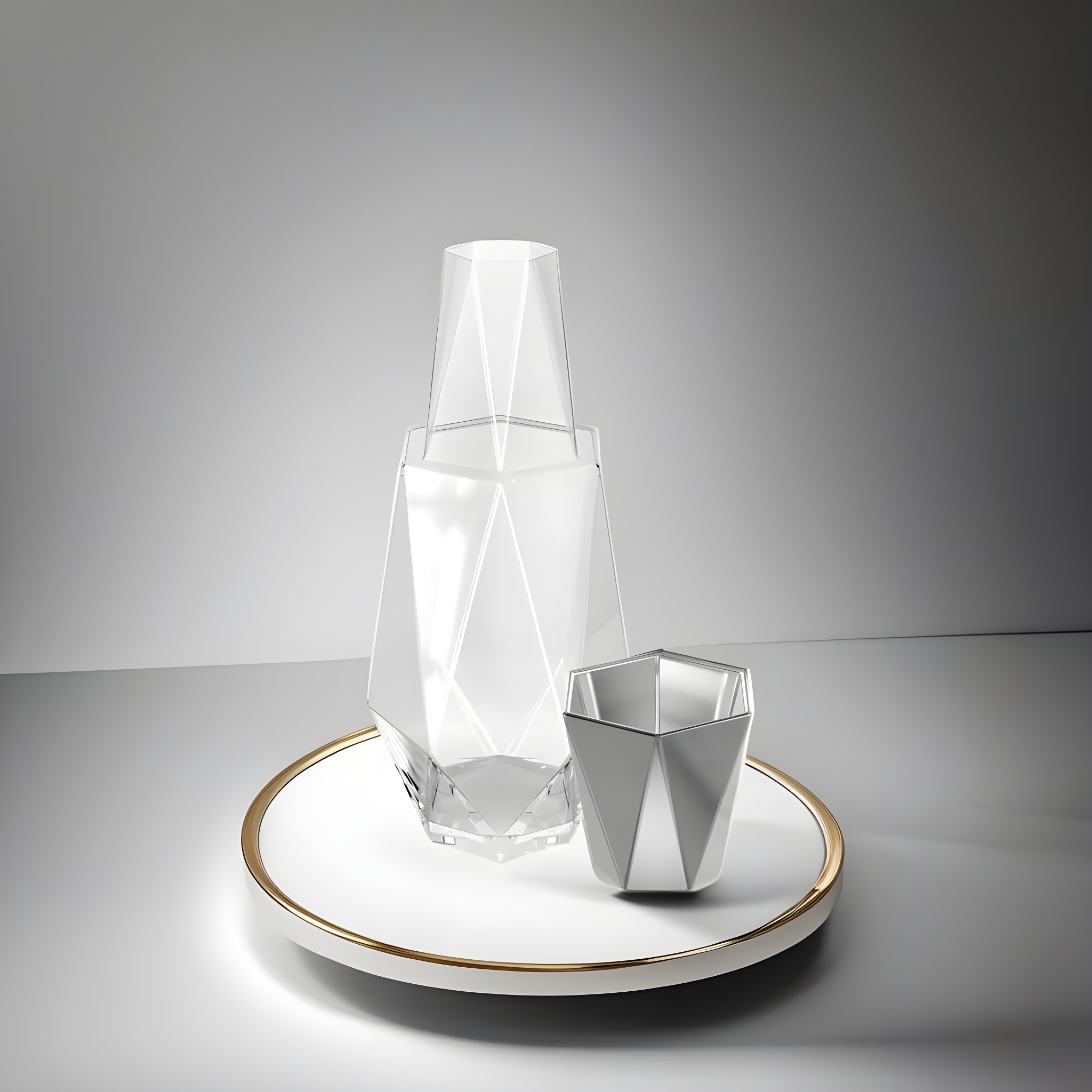 Fifth Avenue Crystal Geometric Bedside Night Water Carafe and Tumbler Lid, 2-Piece,Silver