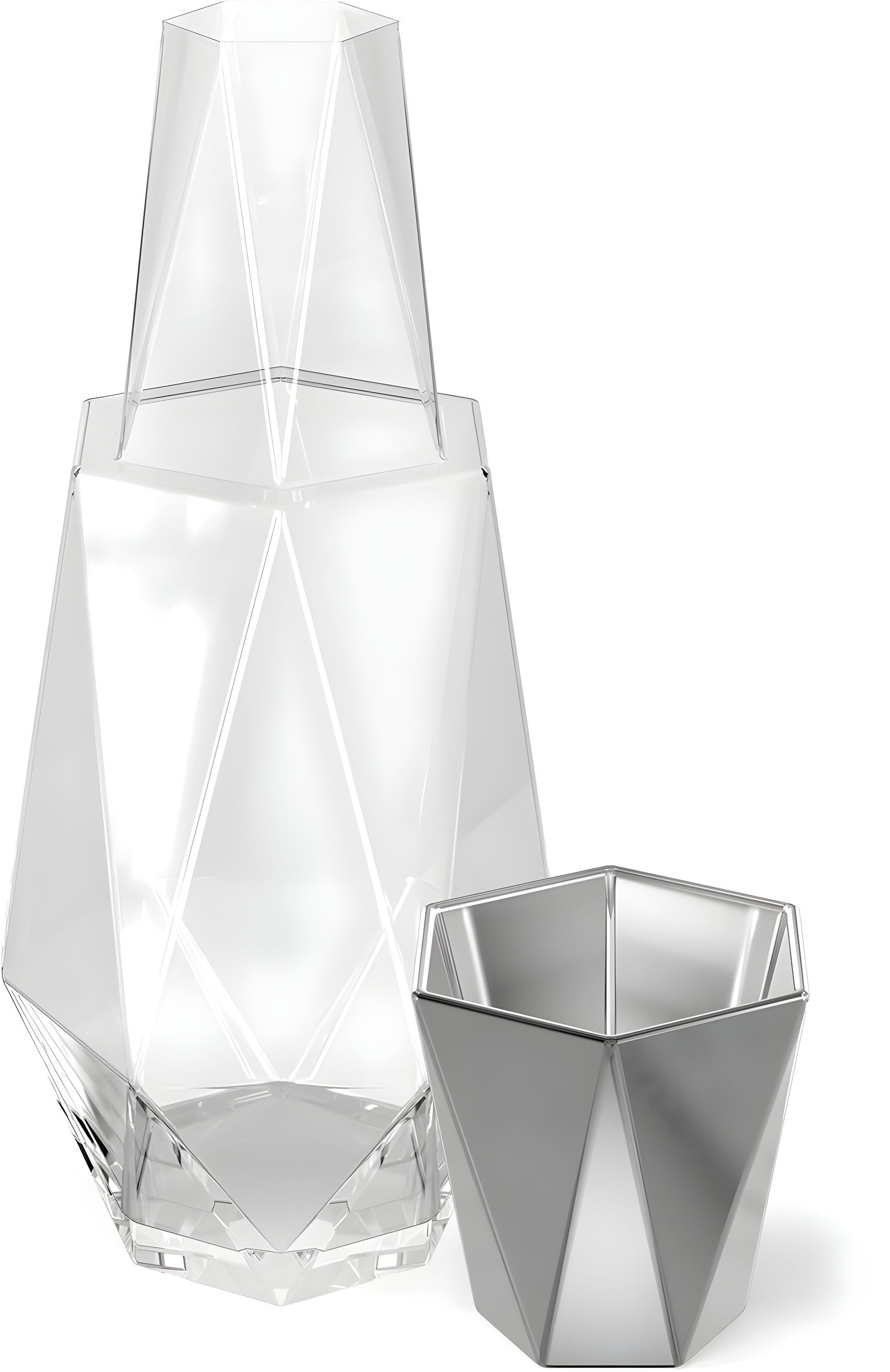 Fifth Avenue Crystal Geometric Bedside Night Water Carafe and Tumbler Lid, 2-Piece,Silver