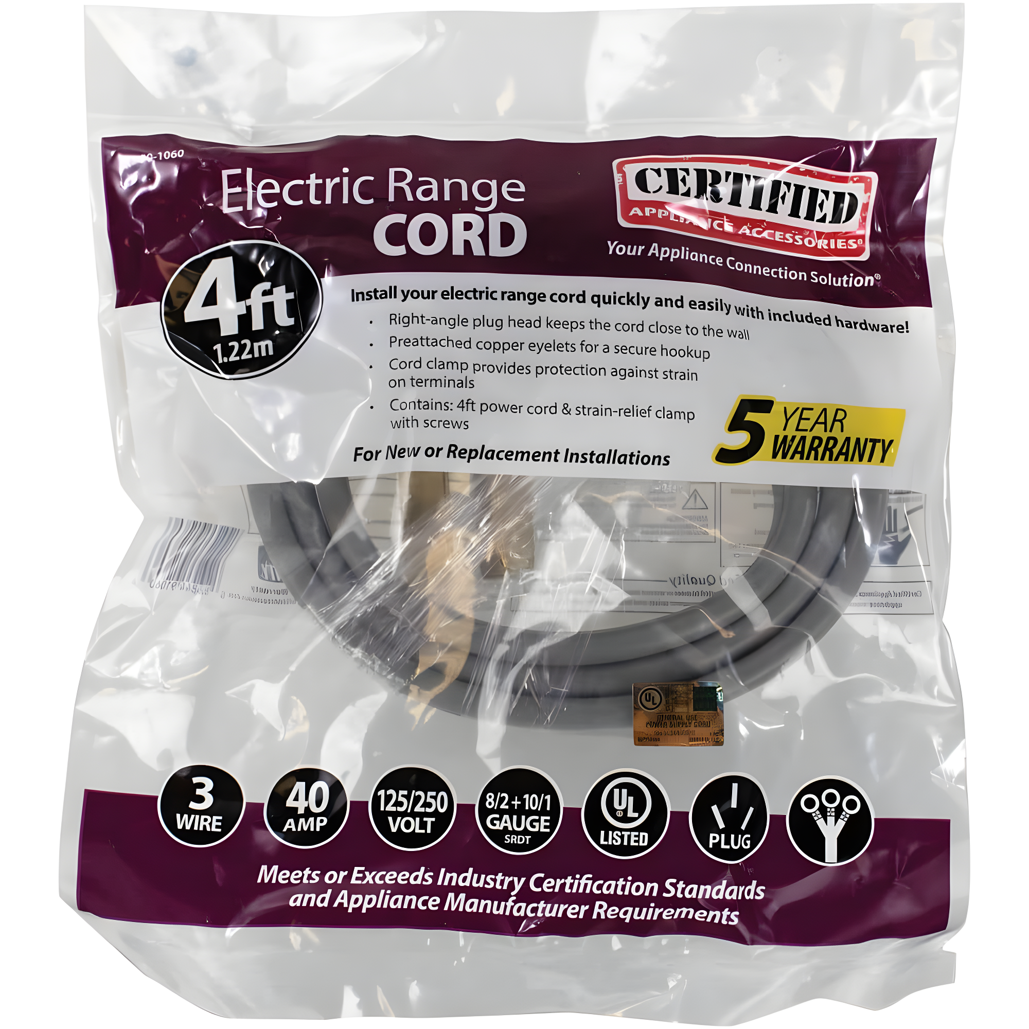 Certified Appliances Universal Range Power Cord