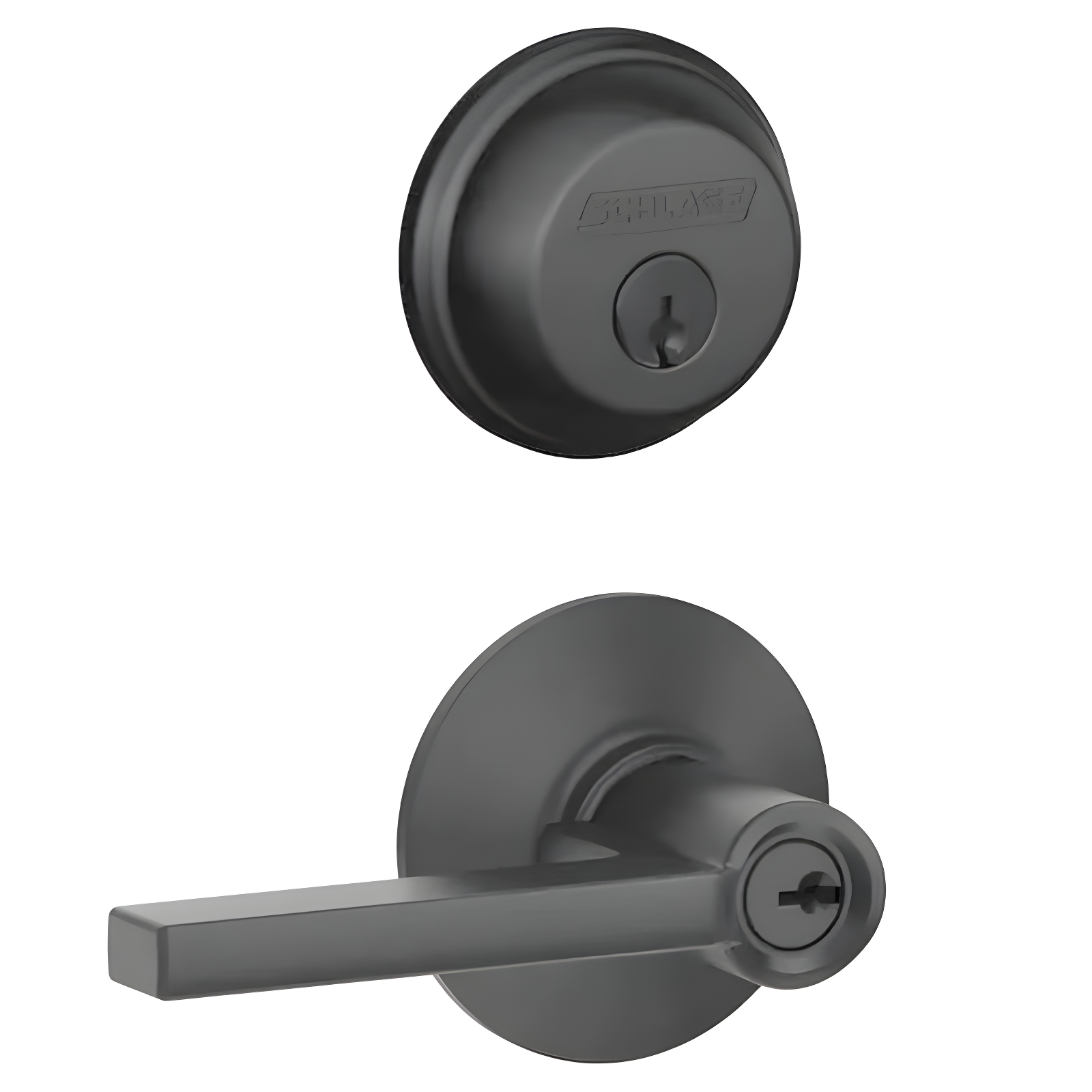 Schlage Latitude Straight/Contemporary Matte Black Entry Knob and Single Cylinder Deadbolt Right