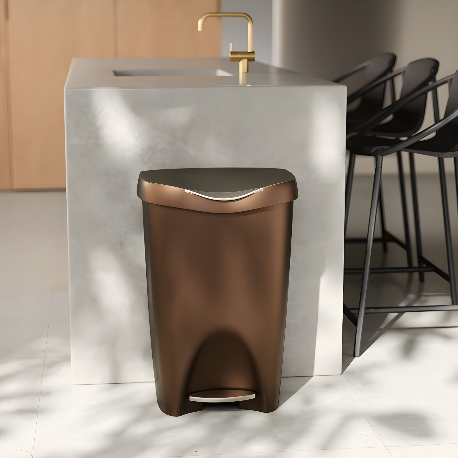 Umbra 13gal Brim Step Trash Can Bronze: Polypropylene, Indoor, Kitchen, 50 Quart, Brown, 25.5" Depth, 16.4" Width